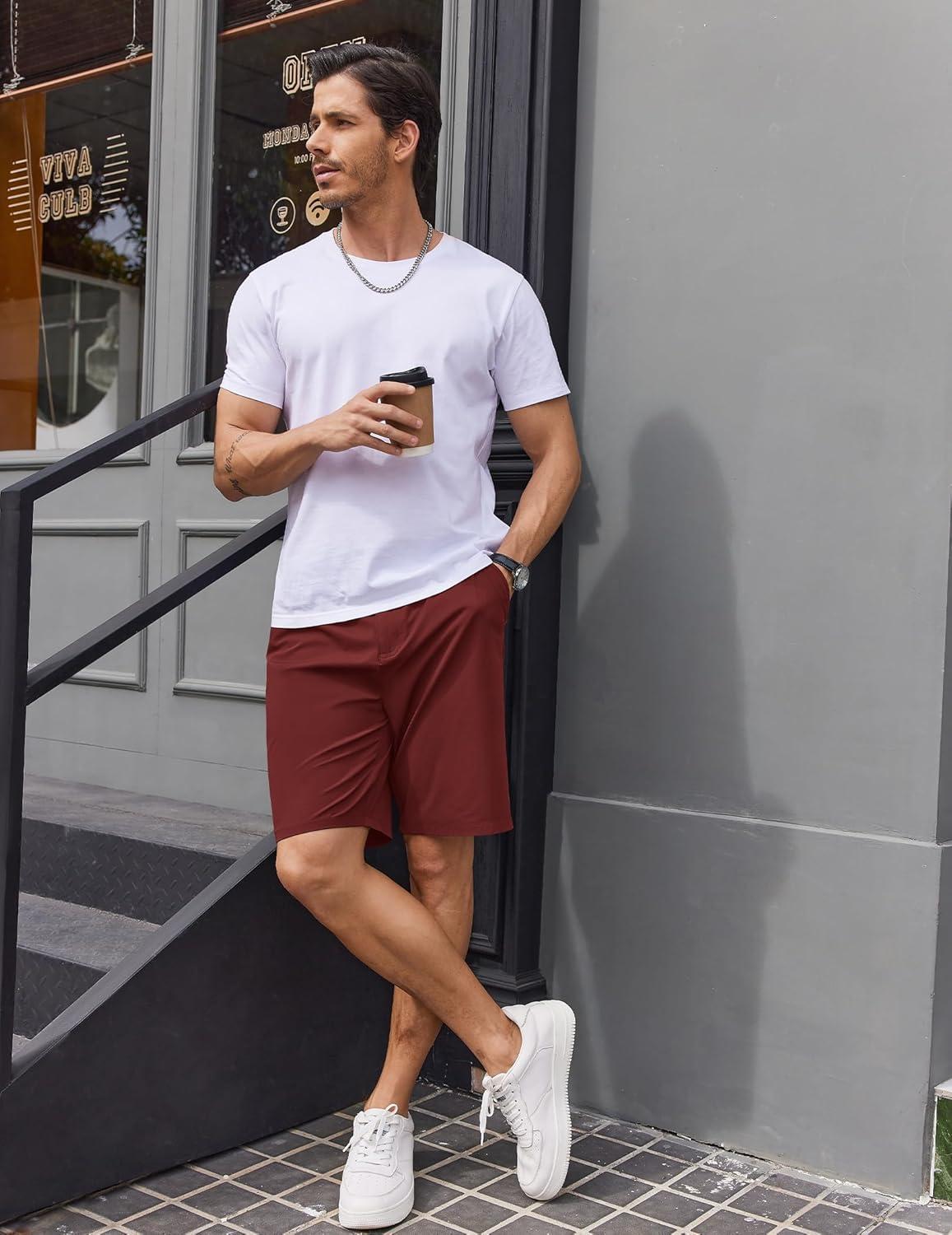 imageCOOFANDY Mens Casual Golf Shorts 79 Lightweight Stretch QuickDry Shorts for Hiking Work with 4 PocketsRed
