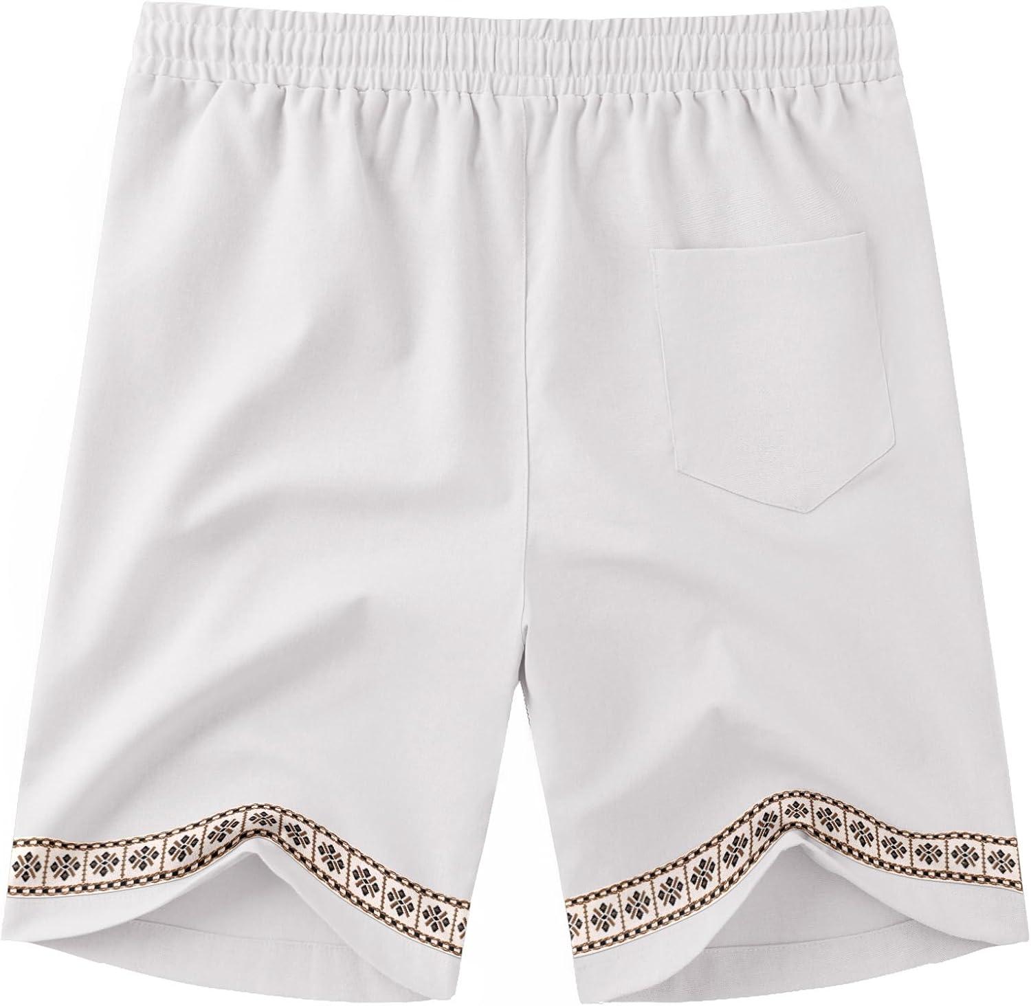 imageCOOFANDY Mens Casual Linen Shorts Elastic Waist Drawstring Loose Fit Summer Beach Vacation Shorts with PocketsBoho Jacquard 1