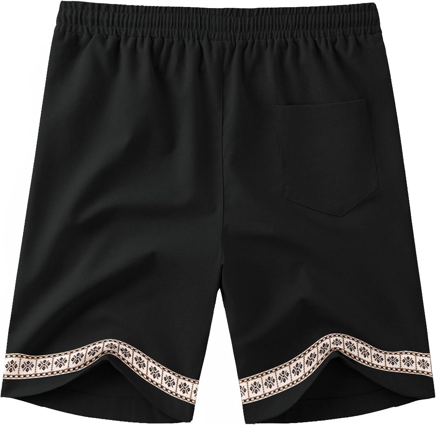 imageCOOFANDY Mens Casual Linen Shorts Elastic Waist Drawstring Loose Fit Summer Beach Vacation Shorts with PocketsBoho Jacquard 2