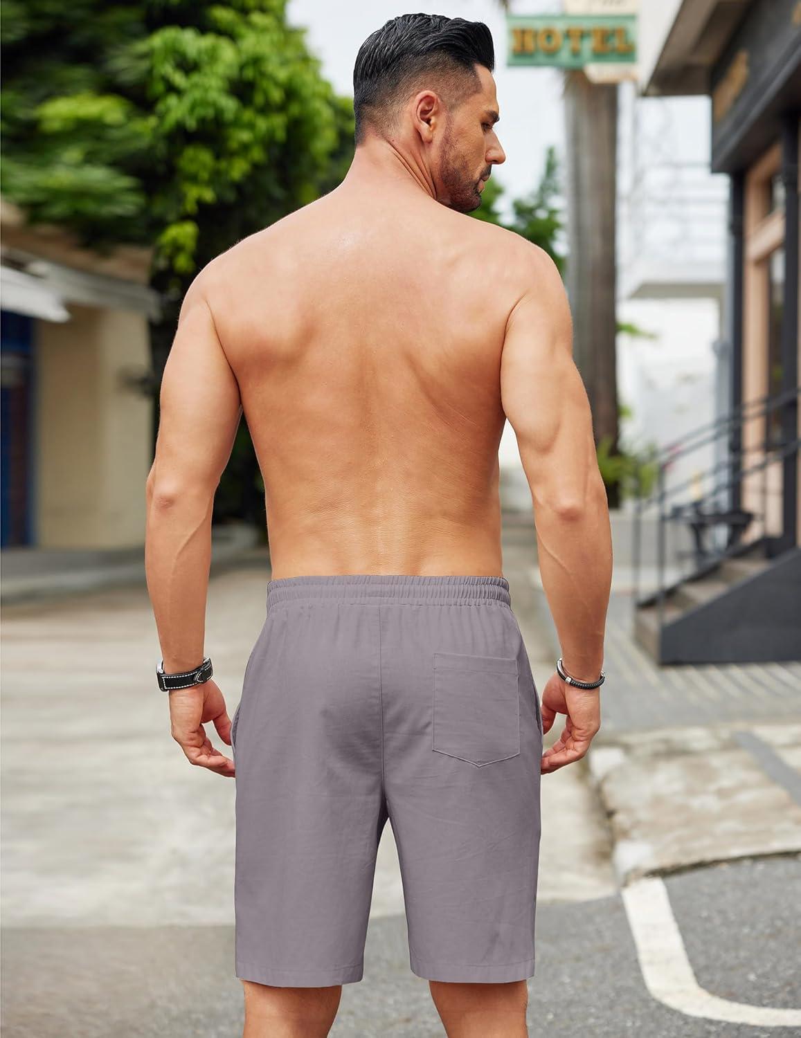 imageCOOFANDY Mens Casual Linen Shorts Elastic Waist Drawstring Loose Fit Summer Beach Vacation Shorts with PocketsMedium Grey