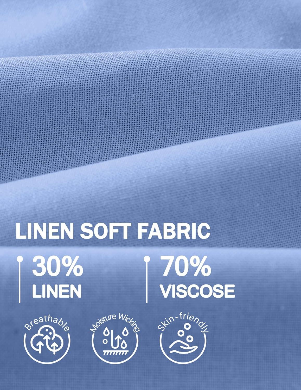 imageCOOFANDY Mens Casual Linen Shorts Elastic Waist Drawstring Loose Fit Summer Beach Vacation Shorts with PocketsSky Blue