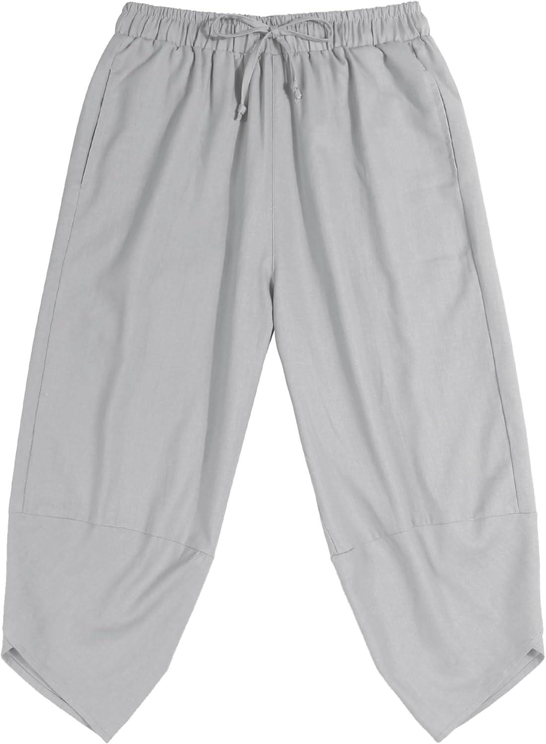 imageCOOFANDY Mens Casual Pants Linen Capri Harem Pants Loose Fit Baggy Pants Lightweight Beach Yoga TrousersGrey