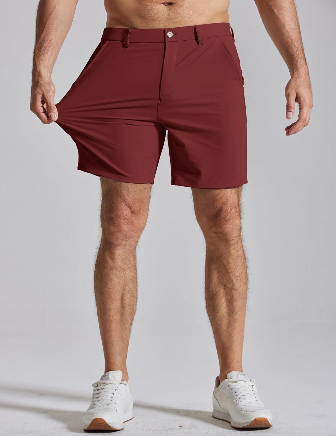 imageCOOFANDY Mens Casual Shorts 7 Stretch Golf Shorts with 4 Pockets Quick Dry Lightweight Shorts Dress for Hiking WorkBrick Red