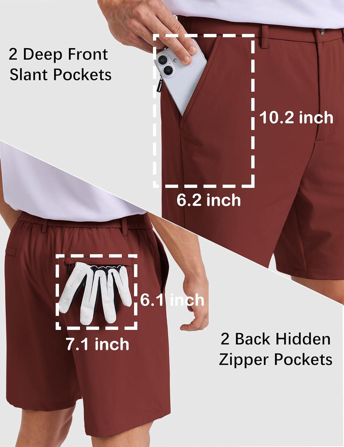 imageCOOFANDY Mens Casual Shorts 7 Stretch Golf Shorts with 4 Pockets Quick Dry Lightweight Shorts Dress for Hiking WorkBrick Red