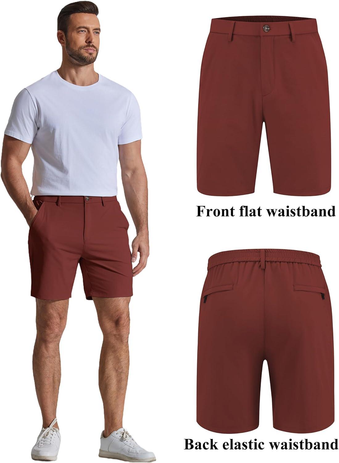 imageCOOFANDY Mens Casual Shorts 7 Stretch Golf Shorts with 4 Pockets Quick Dry Lightweight Shorts Dress for Hiking WorkBrick Red
