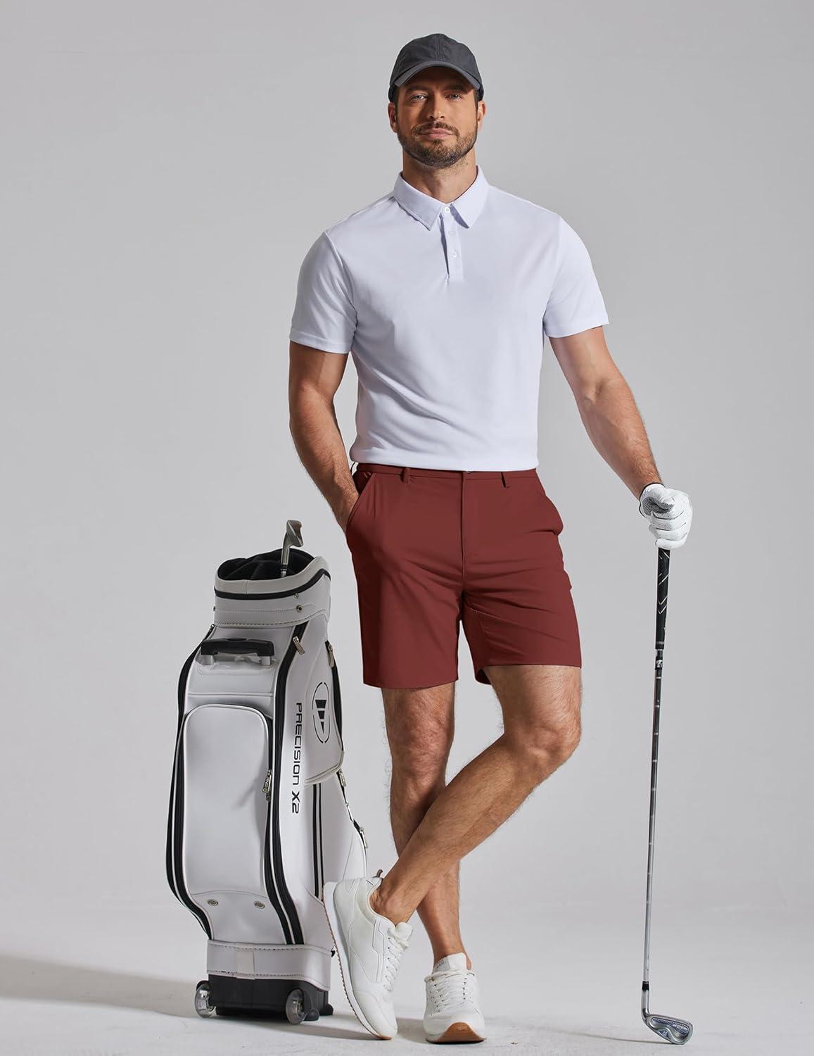 imageCOOFANDY Mens Casual Shorts 7 Stretch Golf Shorts with 4 Pockets Quick Dry Lightweight Shorts Dress for Hiking WorkBrick Red
