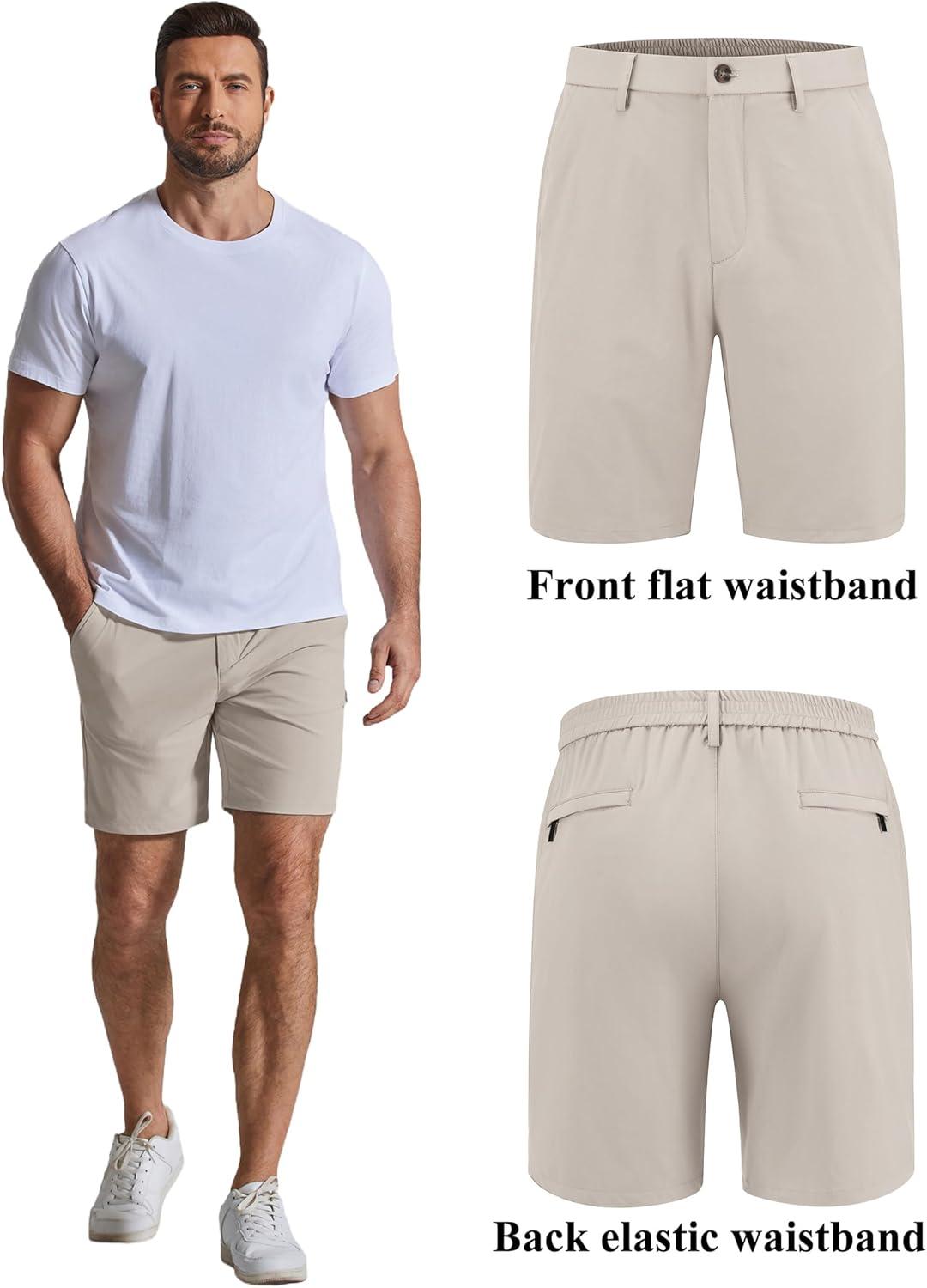 imageCOOFANDY Mens Casual Shorts 7 Stretch Golf Shorts with 4 Pockets Quick Dry Lightweight Shorts Dress for Hiking WorkLight Khaki