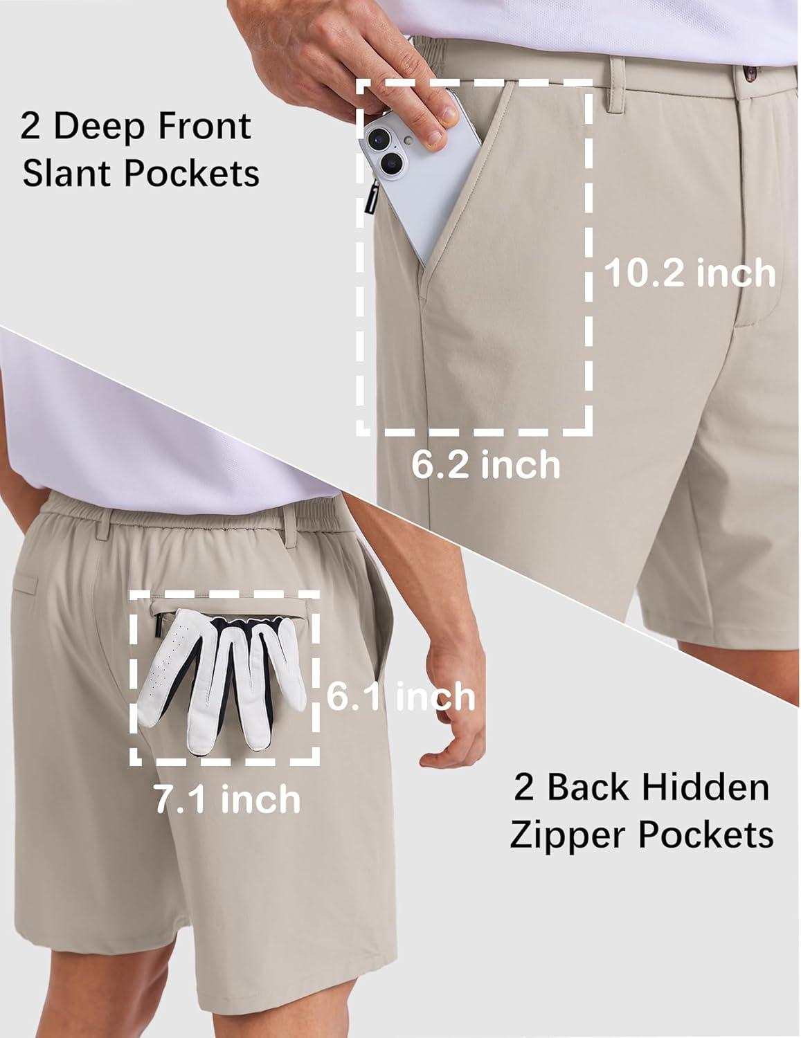 imageCOOFANDY Mens Casual Shorts 7 Stretch Golf Shorts with 4 Pockets Quick Dry Lightweight Shorts Dress for Hiking WorkLight Khaki