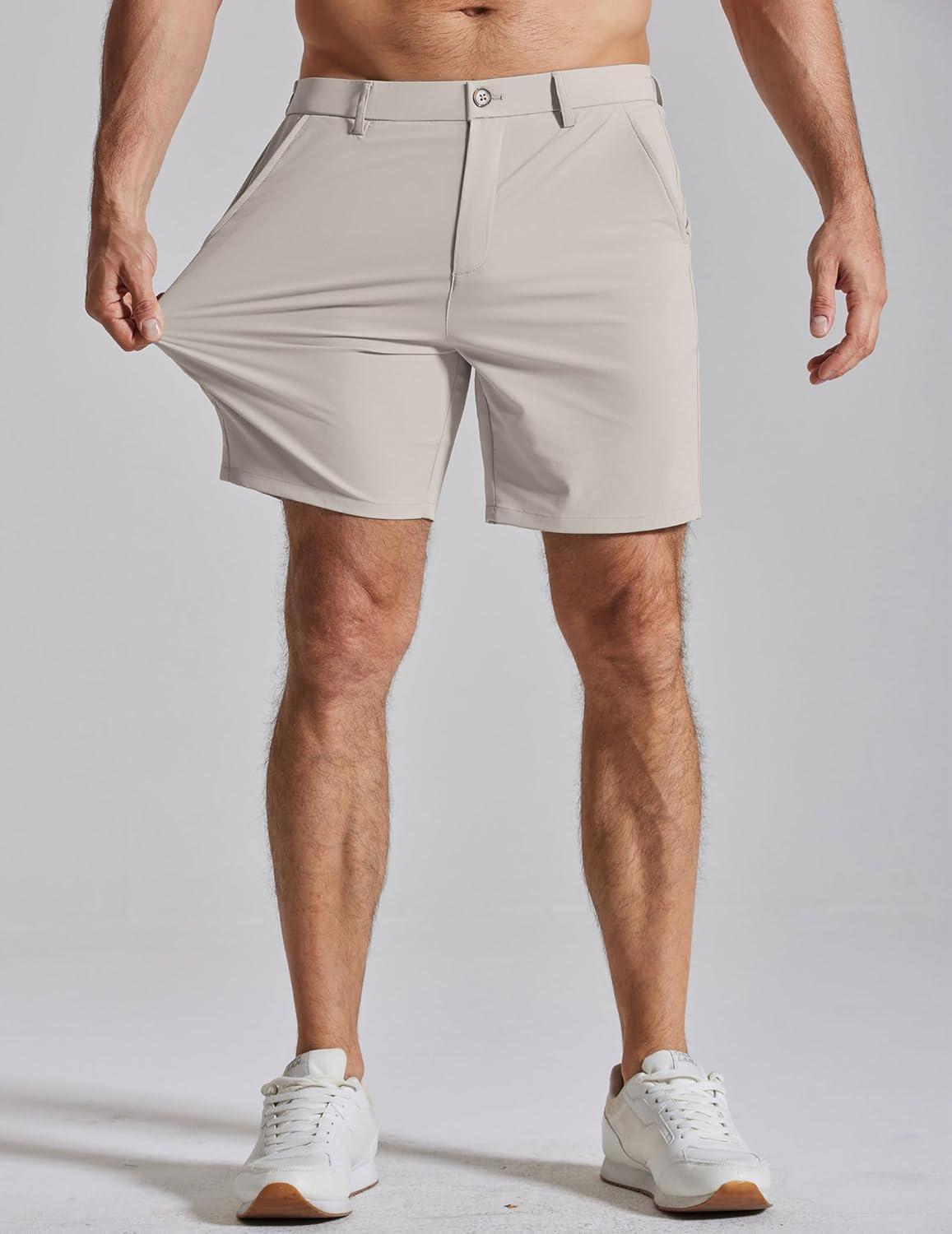 imageCOOFANDY Mens Casual Shorts 7 Stretch Golf Shorts with 4 Pockets Quick Dry Lightweight Shorts Dress for Hiking WorkLight Khaki