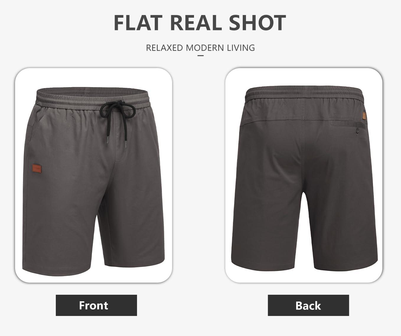 imageCOOFANDY Mens Casual Shorts 9 Cotton Drawstring Elastic Waist Lightweight Summer Beach Shorts with PocketsDark Grey