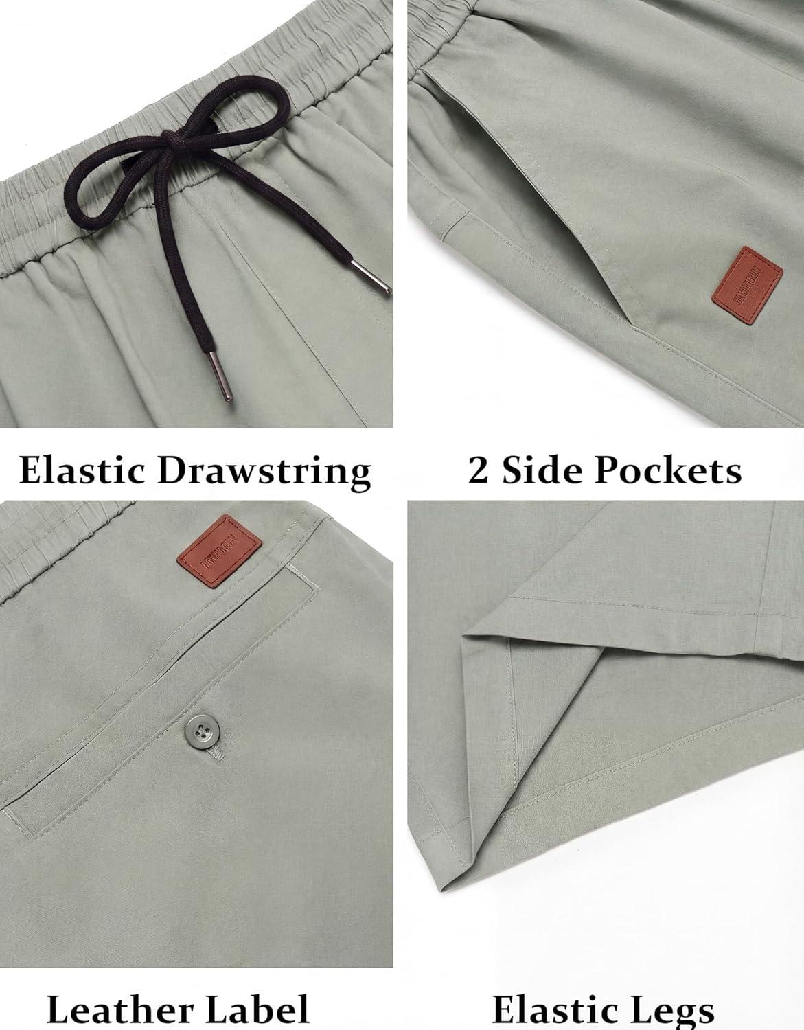 imageCOOFANDY Mens Casual Shorts 9 Cotton Drawstring Elastic Waist Lightweight Summer Beach Shorts with PocketsLight Green