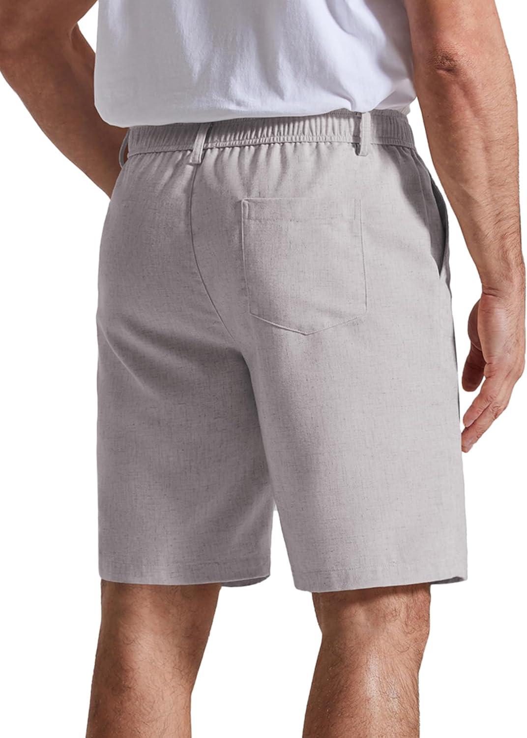 imageCOOFANDY Mens Casual Shorts 9 Flat Front Elastic Waist Linen Dress Shorts Lightweight Summer Outfits with PocketsLight Gray
