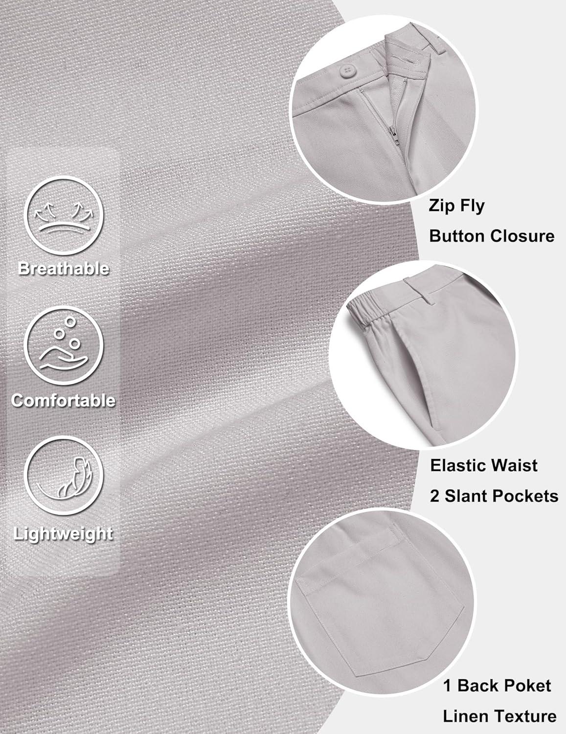 imageCOOFANDY Mens Casual Shorts 9 Flat Front Elastic Waist Linen Dress Shorts Lightweight Summer Outfits with PocketsLight Gray