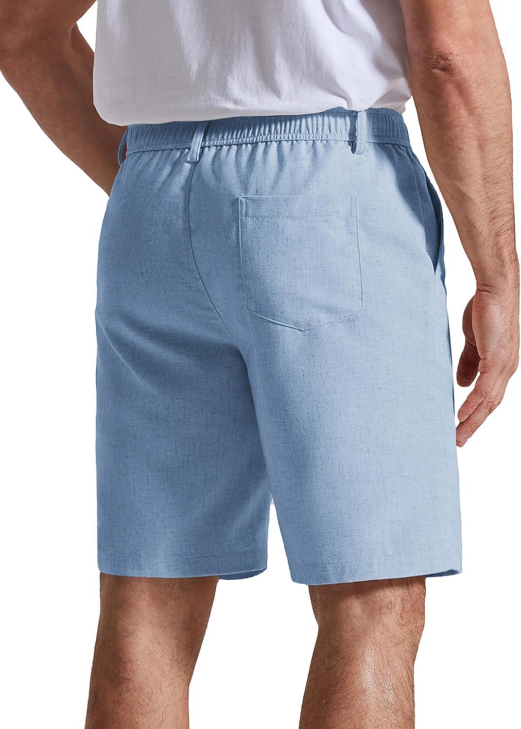 imageCOOFANDY Mens Casual Shorts 9 Flat Front Elastic Waist Linen Dress Shorts Lightweight Summer Outfits with PocketsSky Blue