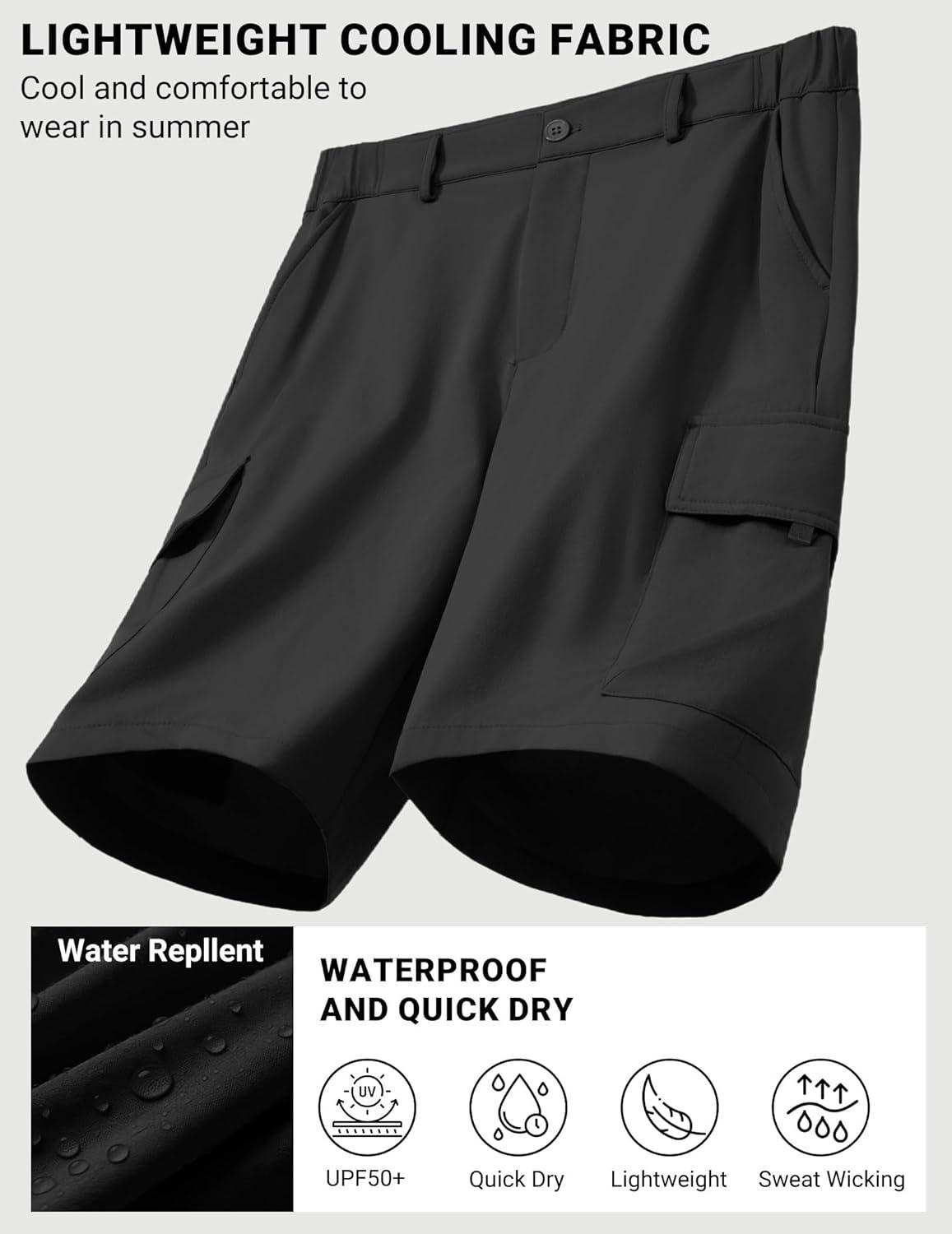 imageCOOFANDY Mens Casual Shorts 9 Lightweight Cargo Shorts for Golf Hiking Work Fishing with 5 PocketsBlack
