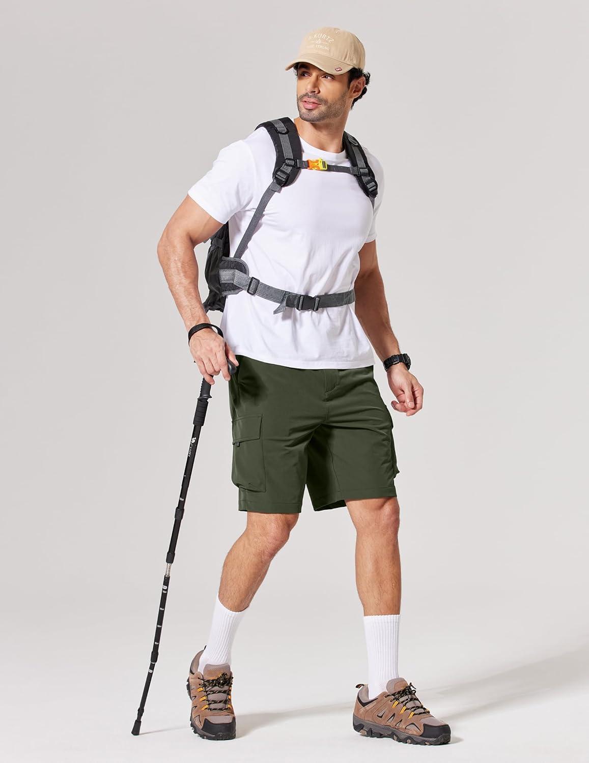 imageCOOFANDY Mens Casual Shorts 9 Lightweight Cargo Shorts for Golf Hiking Work Fishing with 5 PocketsOlive Green