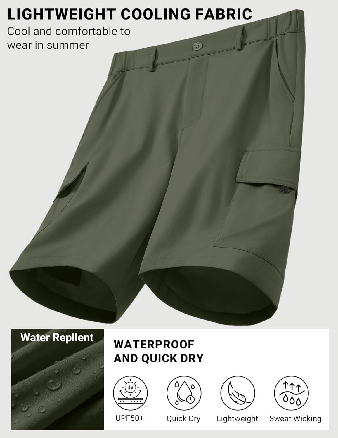 imageCOOFANDY Mens Casual Shorts 9 Lightweight Cargo Shorts for Golf Hiking Work Fishing with 5 PocketsOlive Green