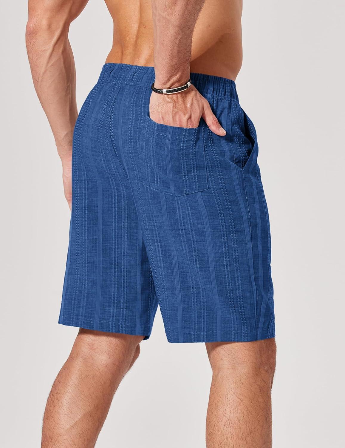 imageCOOFANDY Mens Casual Shorts 9 Summer Beach Shorts Drawstring Elastic Waist Shorts with PocketsDark Blue