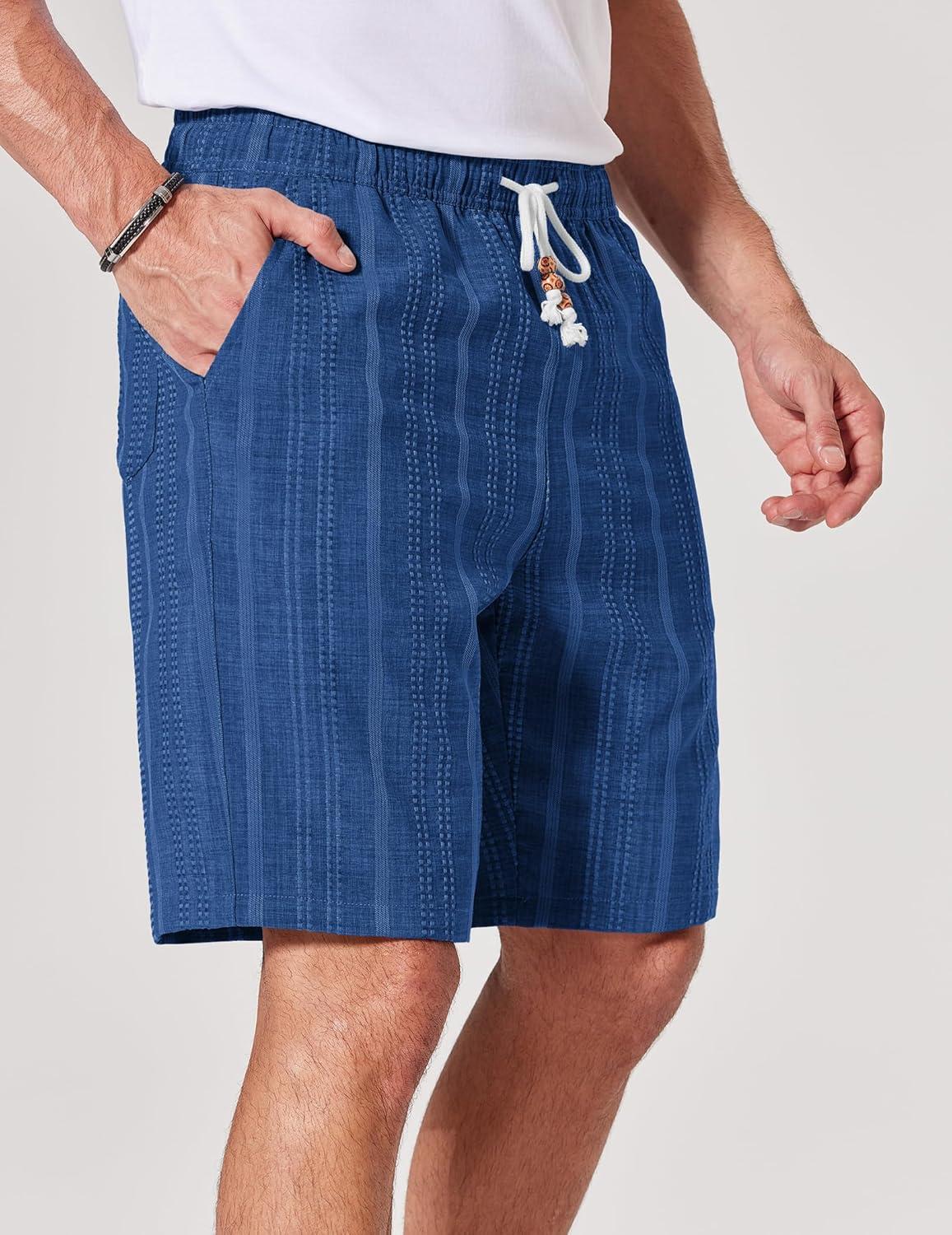 imageCOOFANDY Mens Casual Shorts 9 Summer Beach Shorts Drawstring Elastic Waist Shorts with PocketsDark Blue
