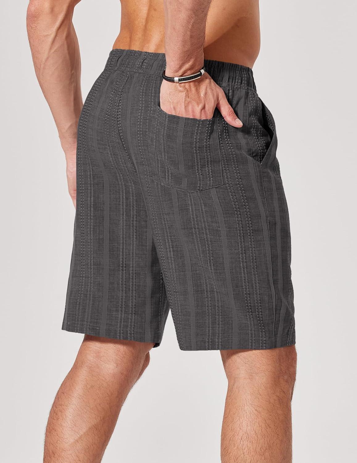 imageCOOFANDY Mens Casual Shorts 9 Summer Beach Shorts Drawstring Elastic Waist Shorts with PocketsDark Gray