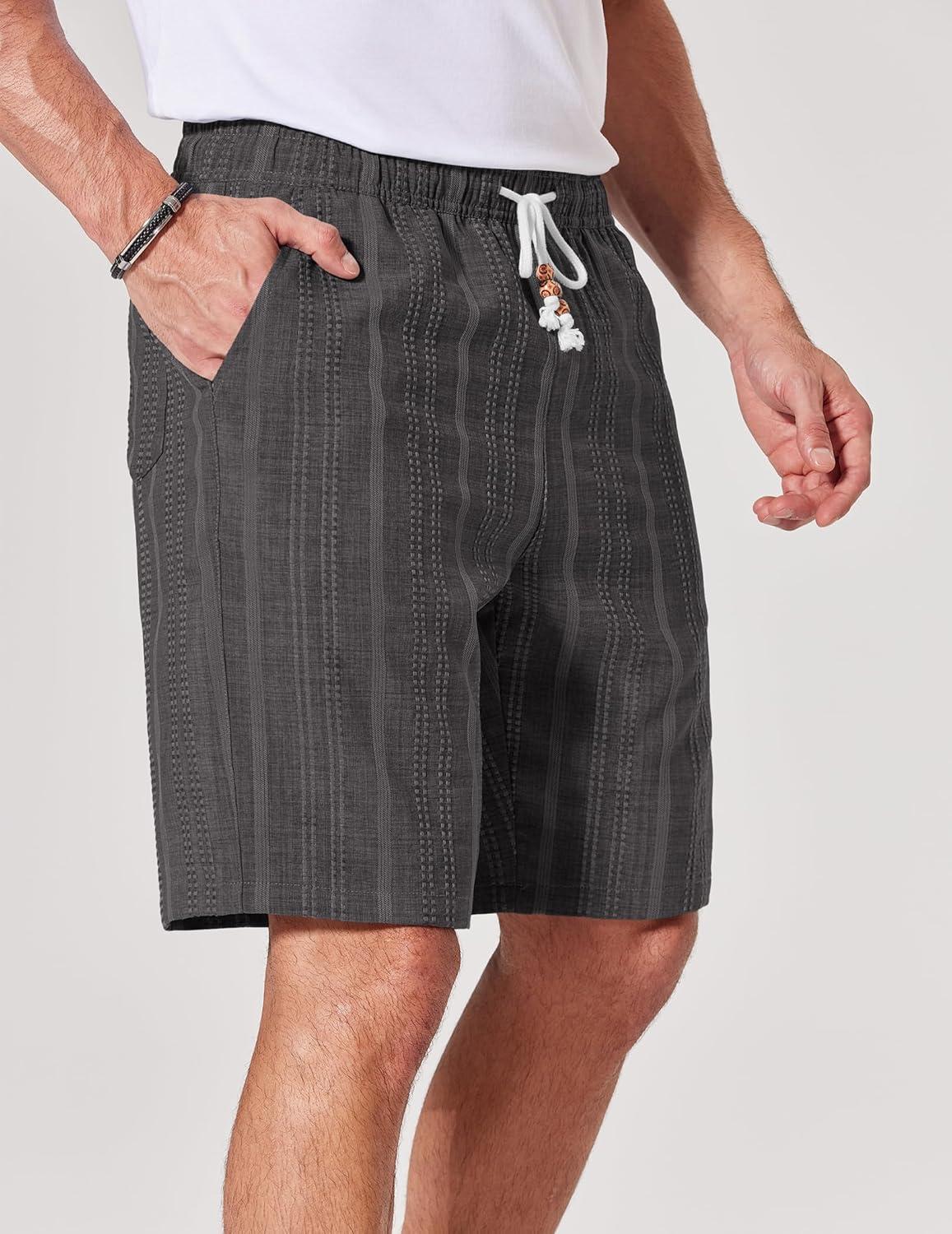 imageCOOFANDY Mens Casual Shorts 9 Summer Beach Shorts Drawstring Elastic Waist Shorts with PocketsDark Gray