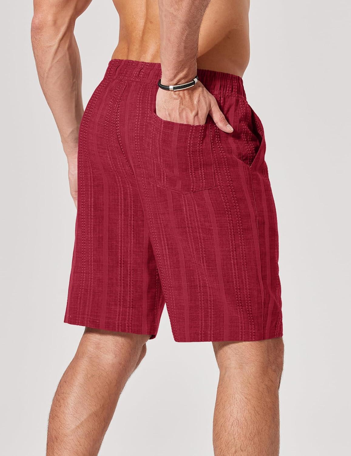 imageCOOFANDY Mens Casual Shorts 9 Summer Beach Shorts Drawstring Elastic Waist Shorts with PocketsDark Red
