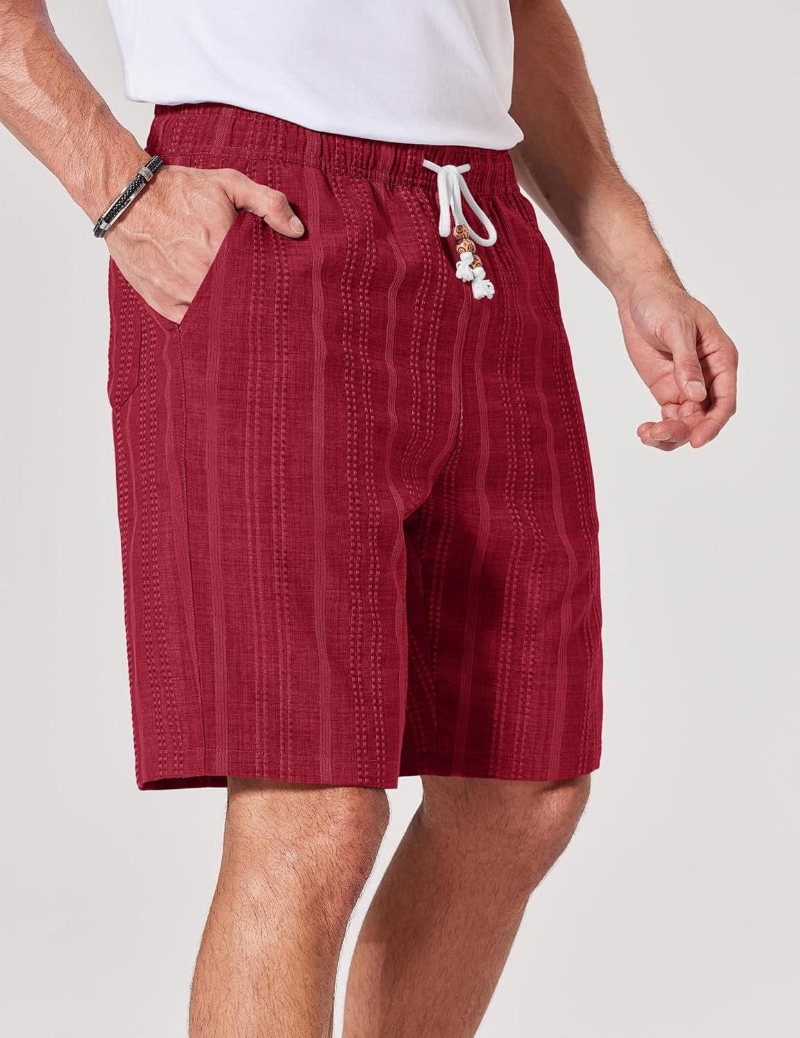 imageCOOFANDY Mens Casual Shorts 9 Summer Beach Shorts Drawstring Elastic Waist Shorts with PocketsDark Red