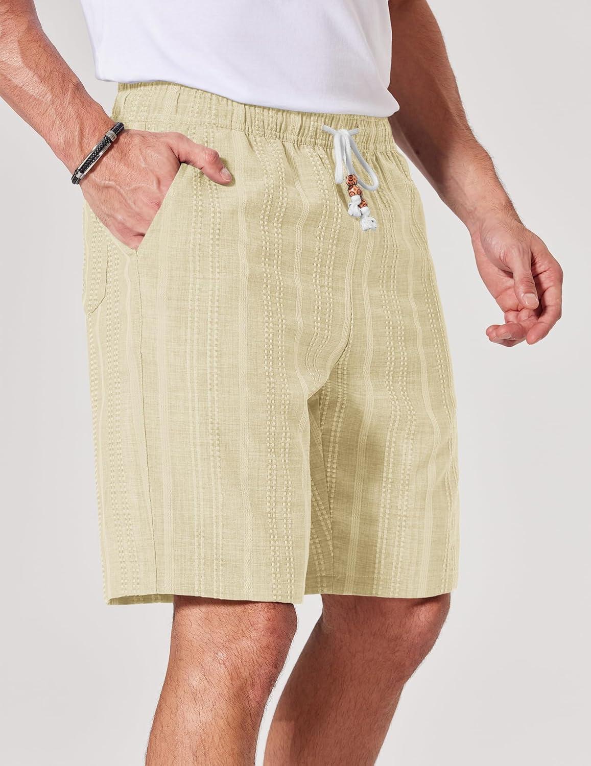 imageCOOFANDY Mens Casual Shorts 9 Summer Beach Shorts Drawstring Elastic Waist Shorts with PocketsKhaki