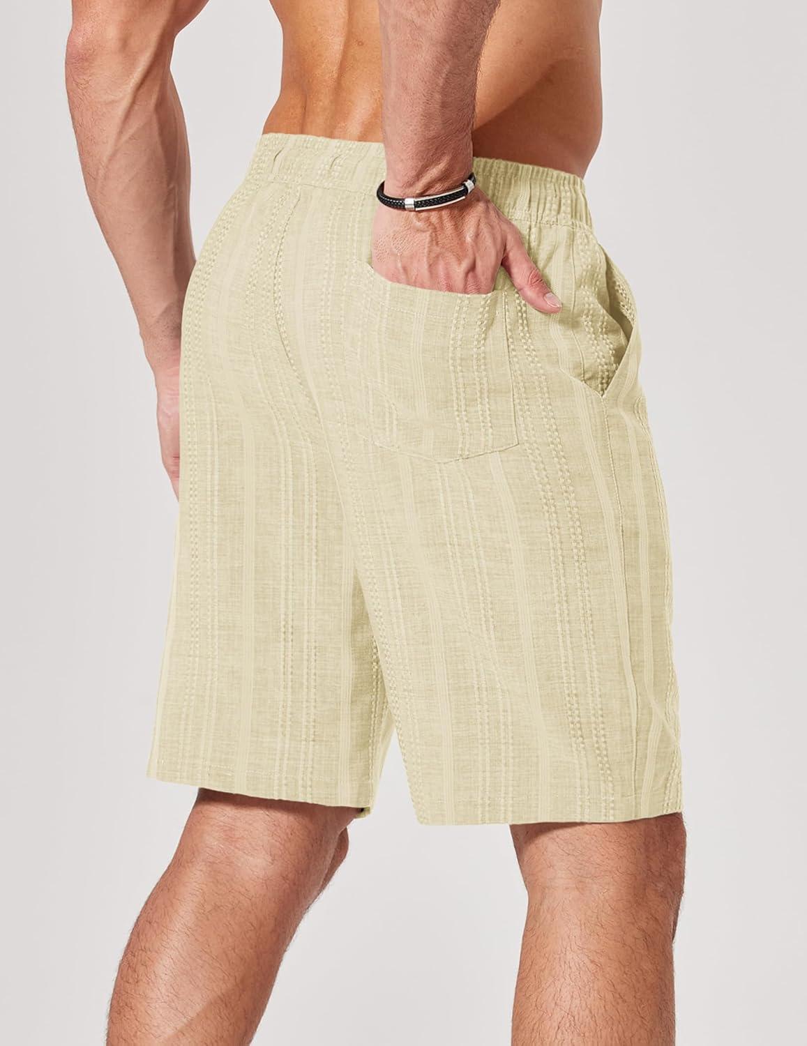 imageCOOFANDY Mens Casual Shorts 9 Summer Beach Shorts Drawstring Elastic Waist Shorts with PocketsKhaki