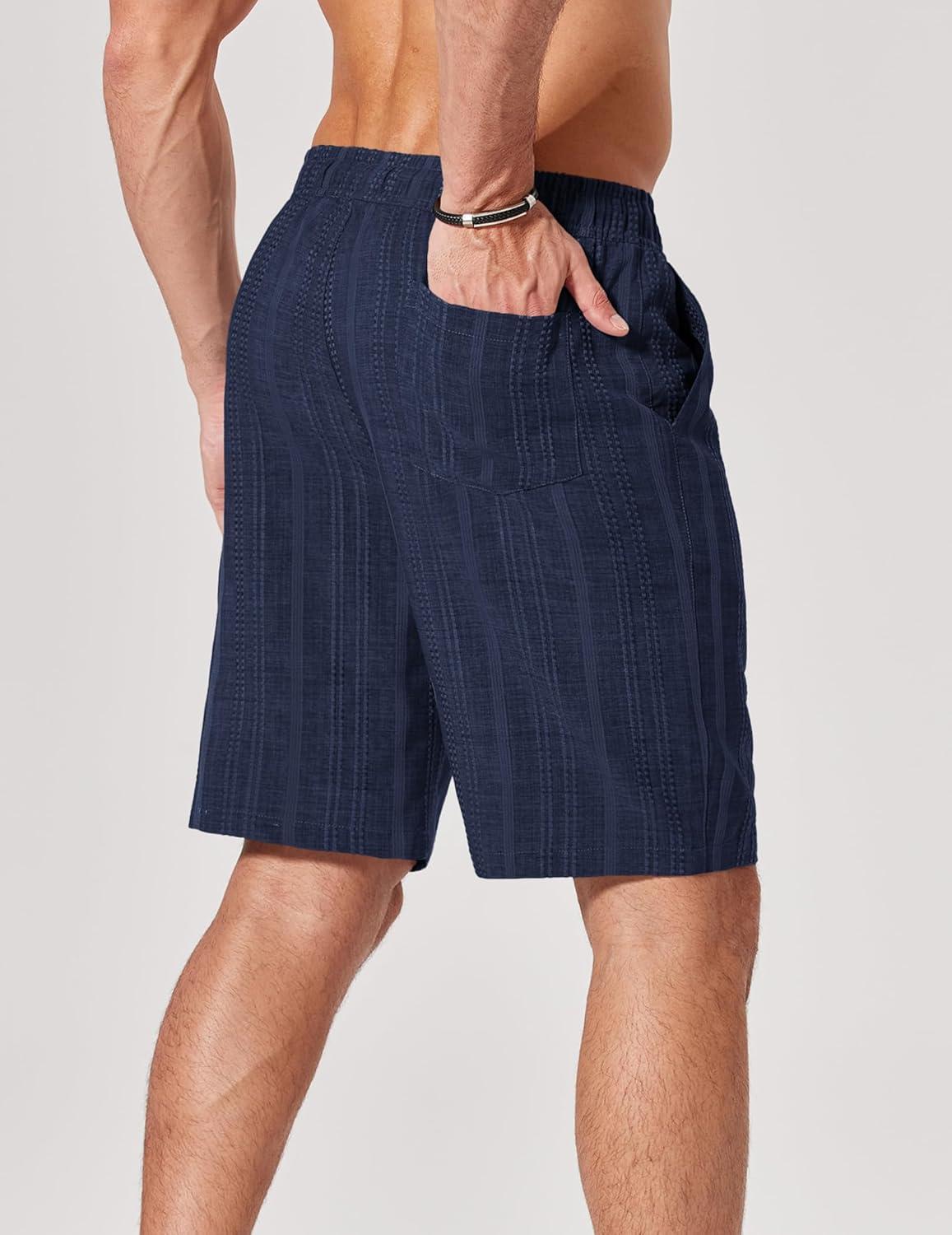 imageCOOFANDY Mens Casual Shorts 9 Summer Beach Shorts Drawstring Elastic Waist Shorts with PocketsNavy Blue