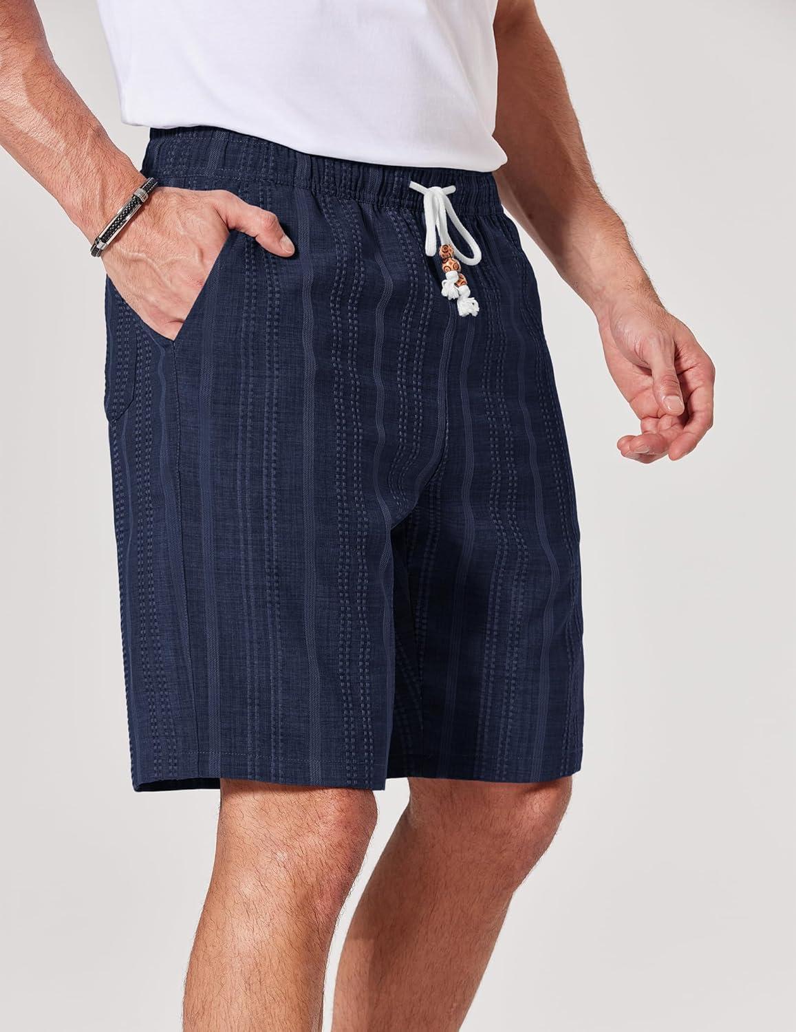 imageCOOFANDY Mens Casual Shorts 9 Summer Beach Shorts Drawstring Elastic Waist Shorts with PocketsNavy Blue