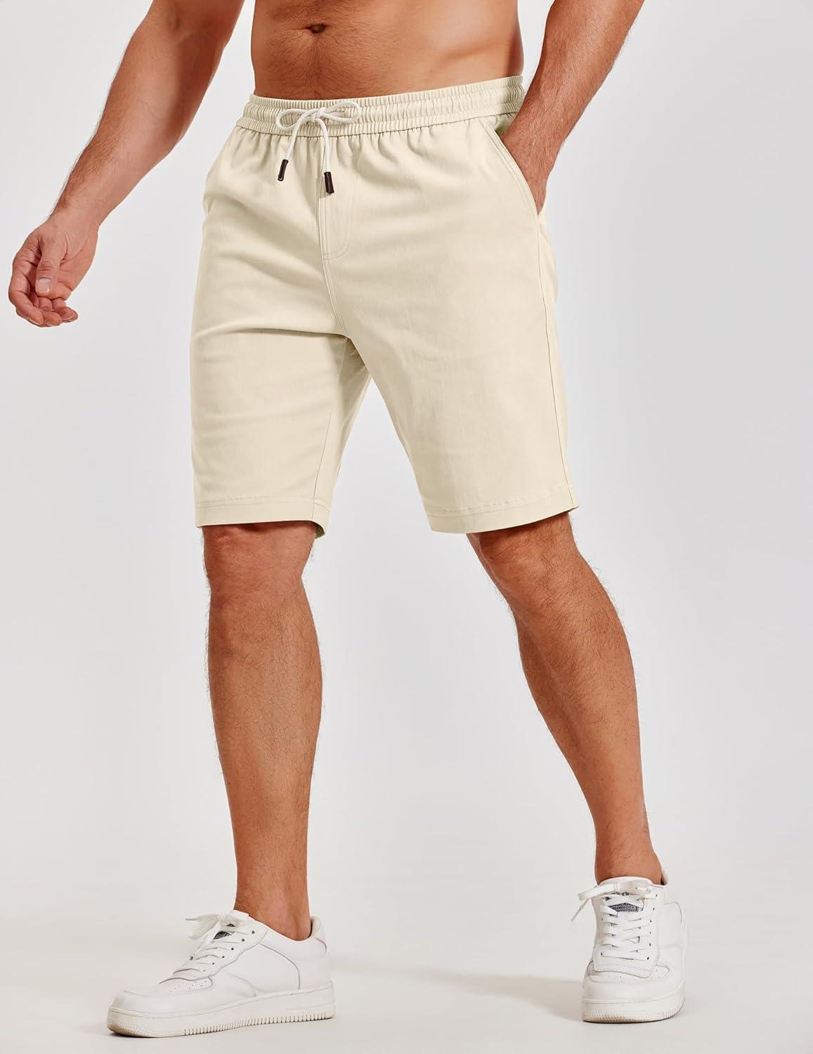 imageCOOFANDY Mens Casual Shorts Cotton Elastic Waist Shorts Drawstring Summer Beach ShortsBeige