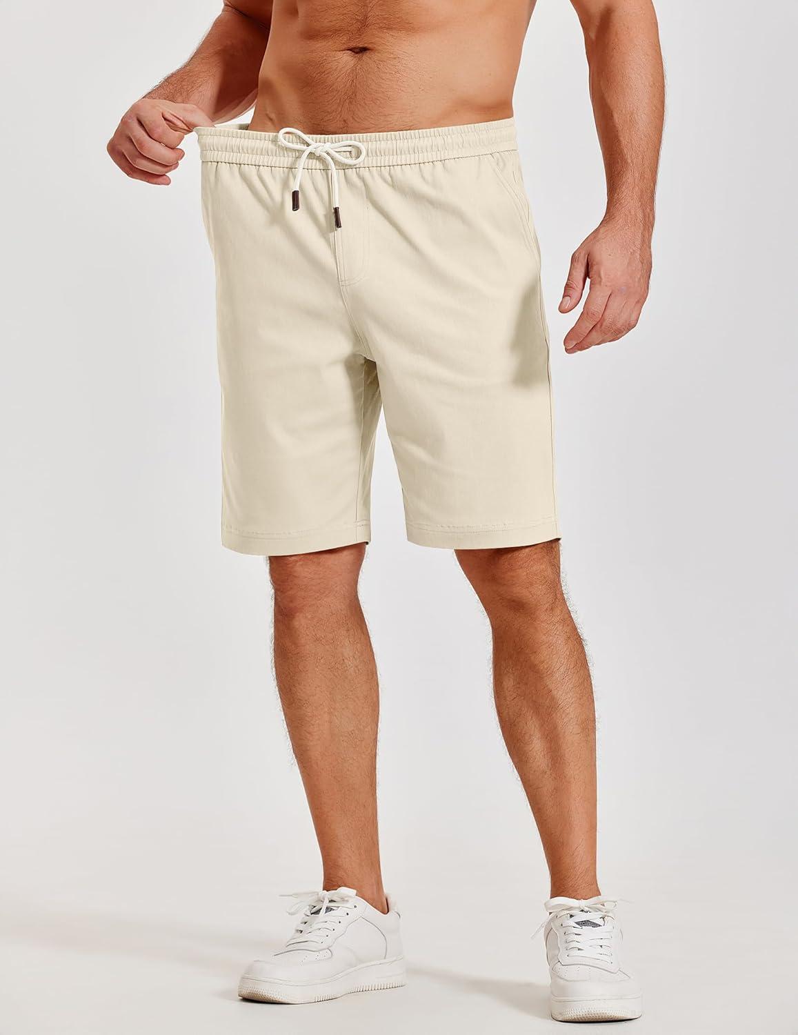 imageCOOFANDY Mens Casual Shorts Cotton Elastic Waist Shorts Drawstring Summer Beach ShortsBeige