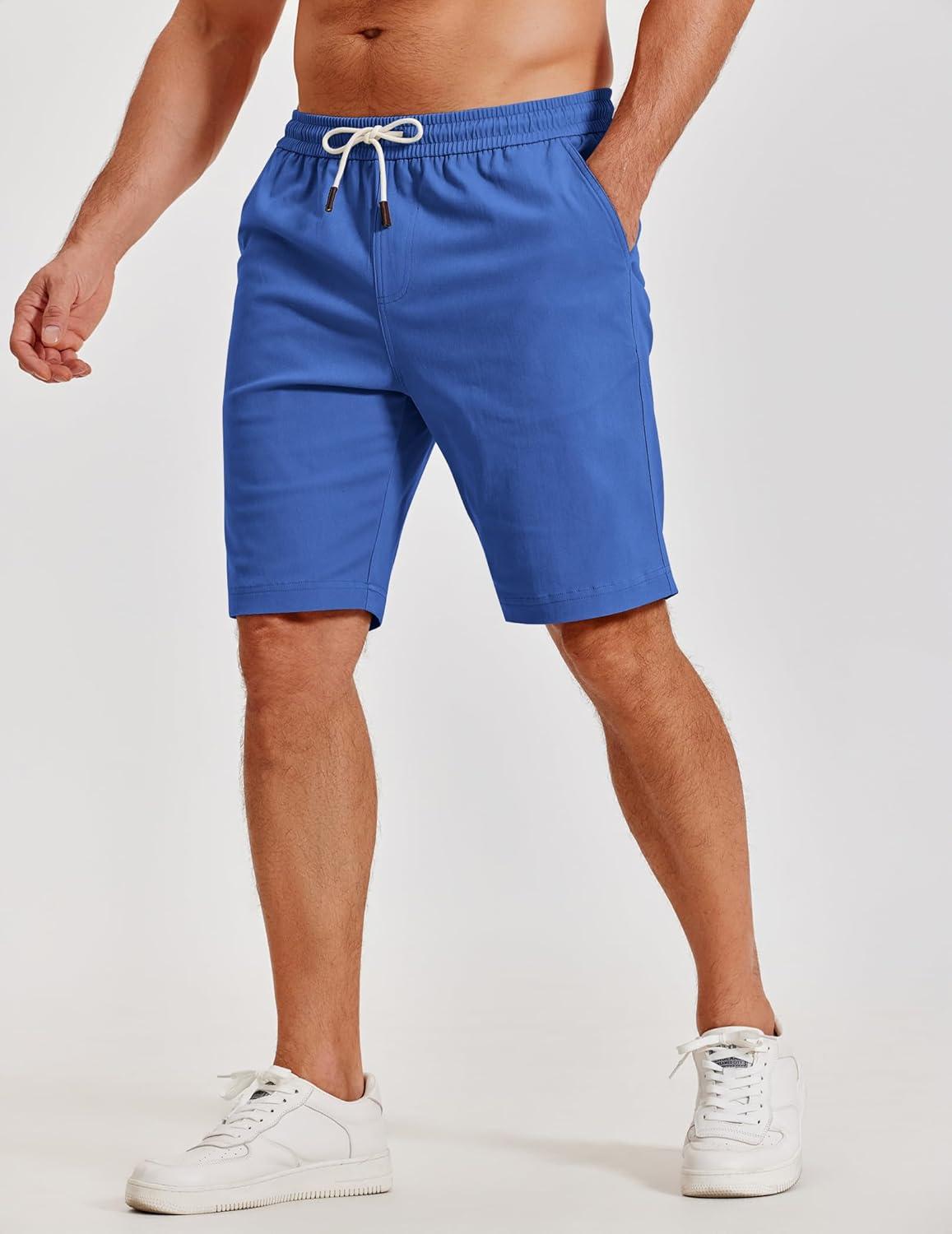 imageCOOFANDY Mens Casual Shorts Cotton Elastic Waist Shorts Drawstring Summer Beach ShortsBlue