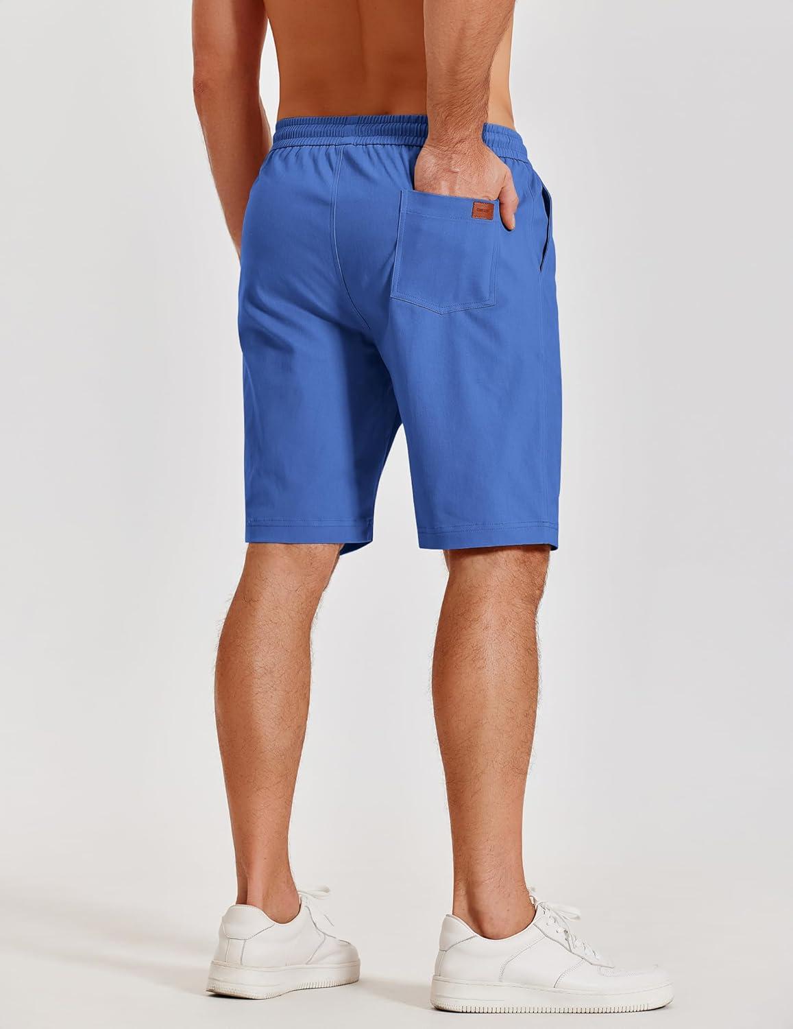imageCOOFANDY Mens Casual Shorts Cotton Elastic Waist Shorts Drawstring Summer Beach ShortsBlue