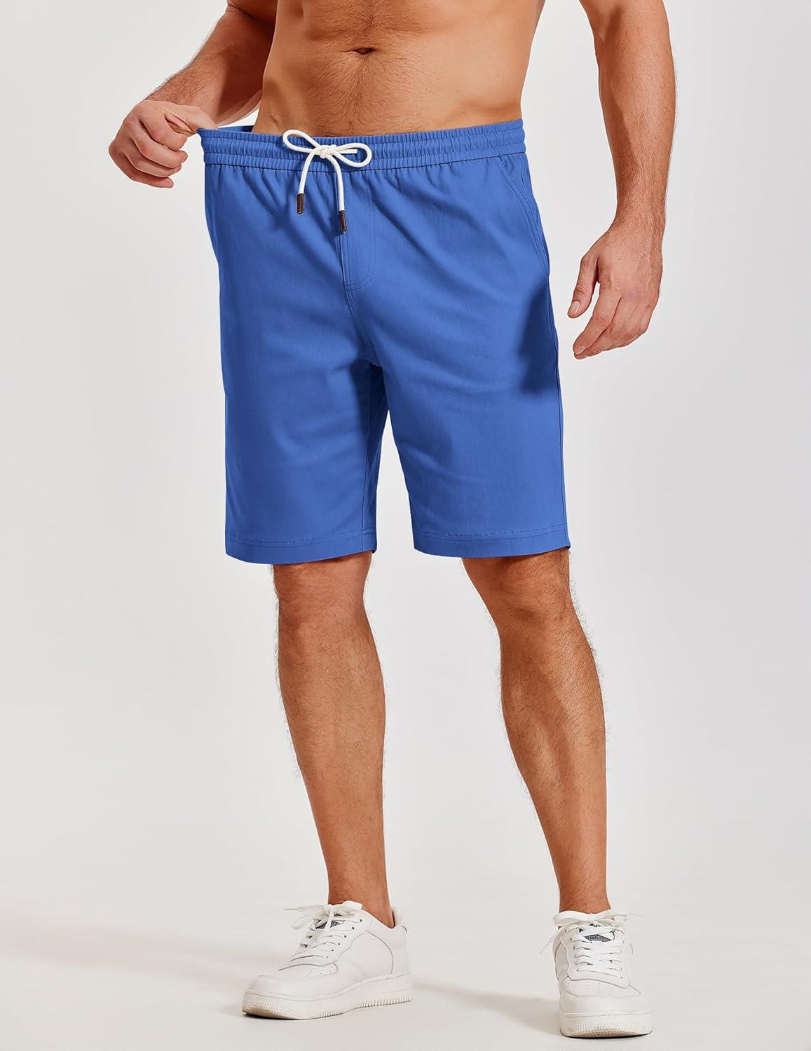 imageCOOFANDY Mens Casual Shorts Cotton Elastic Waist Shorts Drawstring Summer Beach ShortsBlue