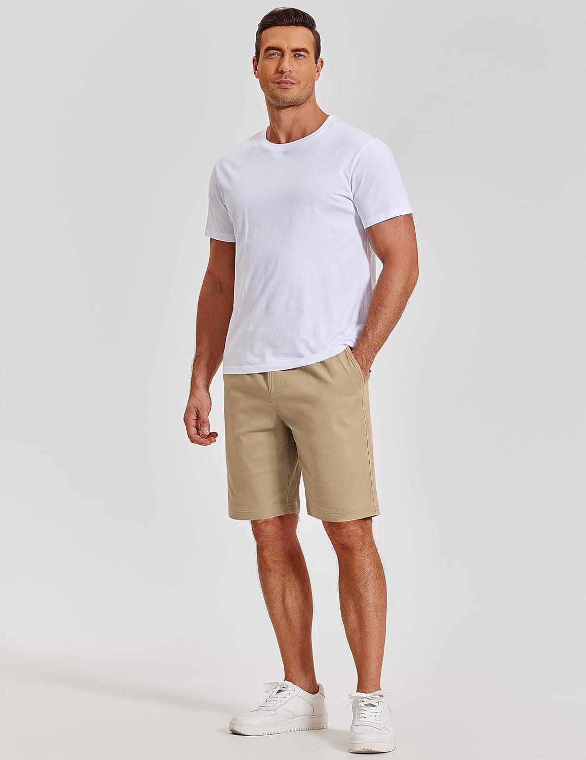 imageCOOFANDY Mens Casual Shorts Cotton Elastic Waist Shorts Drawstring Summer Beach ShortsDark Khaki
