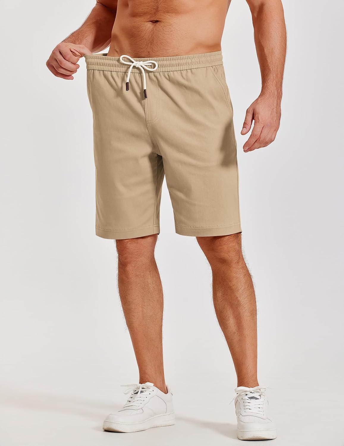 imageCOOFANDY Mens Casual Shorts Cotton Elastic Waist Shorts Drawstring Summer Beach ShortsDark Khaki