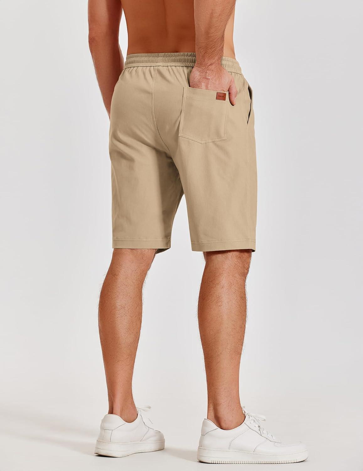 imageCOOFANDY Mens Casual Shorts Cotton Elastic Waist Shorts Drawstring Summer Beach ShortsDark Khaki