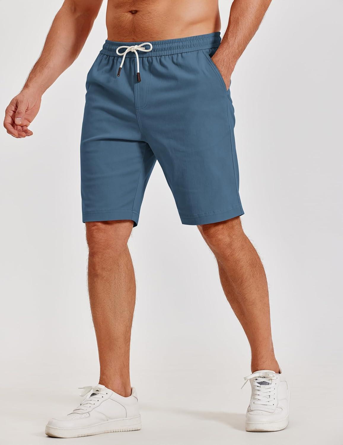 imageCOOFANDY Mens Casual Shorts Cotton Elastic Waist Shorts Drawstring Summer Beach ShortsDenim Blue