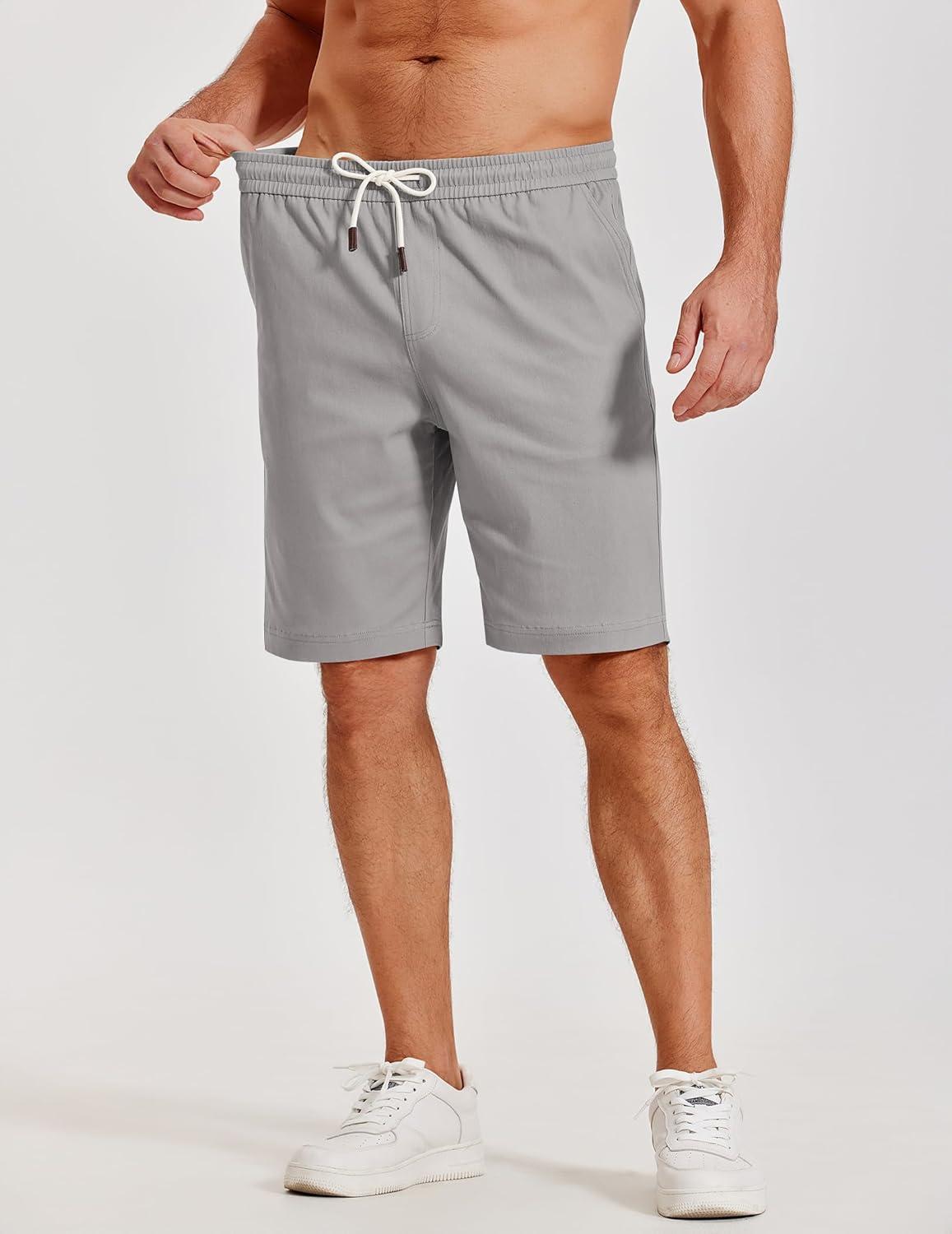 imageCOOFANDY Mens Casual Shorts Cotton Elastic Waist Shorts Drawstring Summer Beach ShortsLight Grey