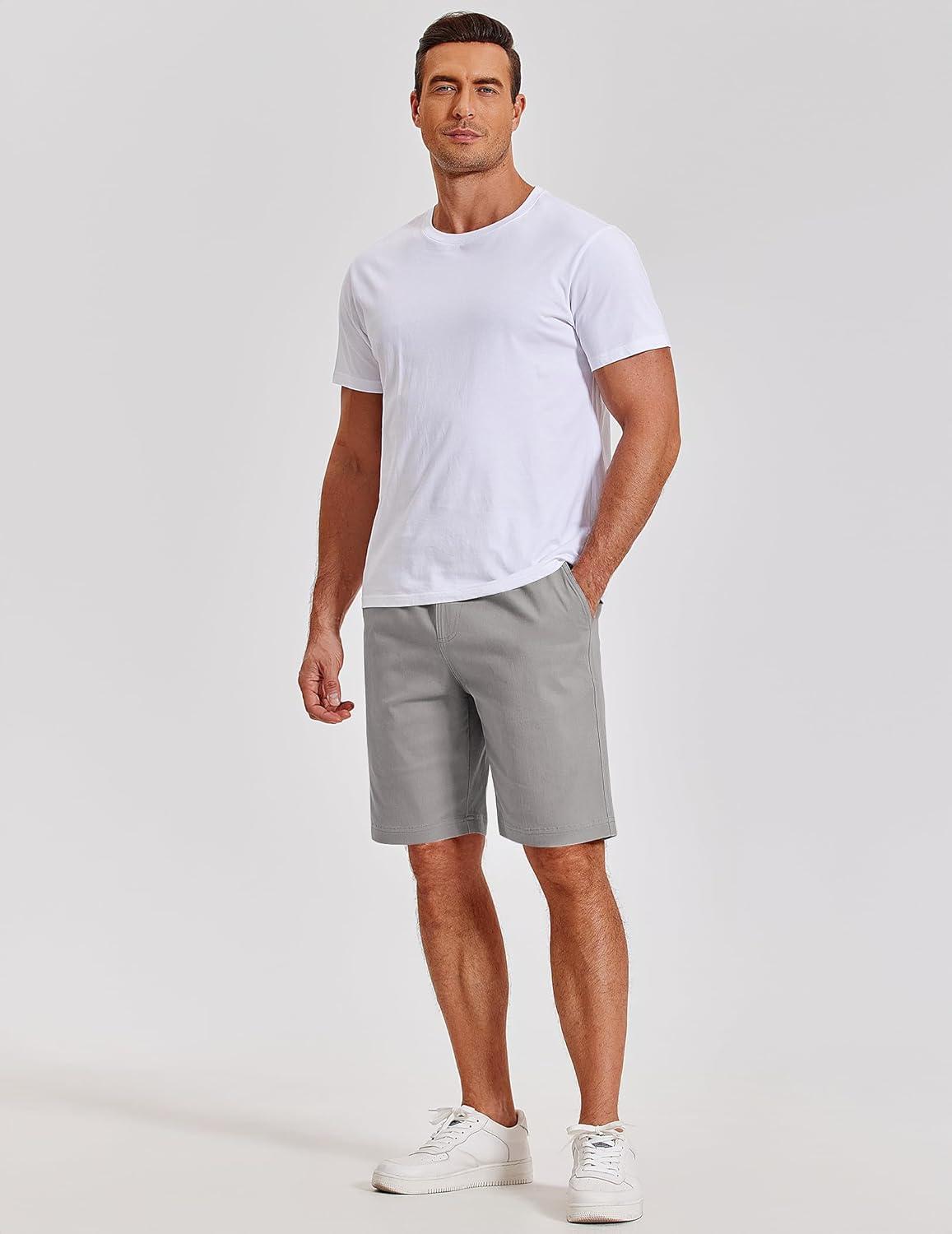 imageCOOFANDY Mens Casual Shorts Cotton Elastic Waist Shorts Drawstring Summer Beach ShortsLight Grey