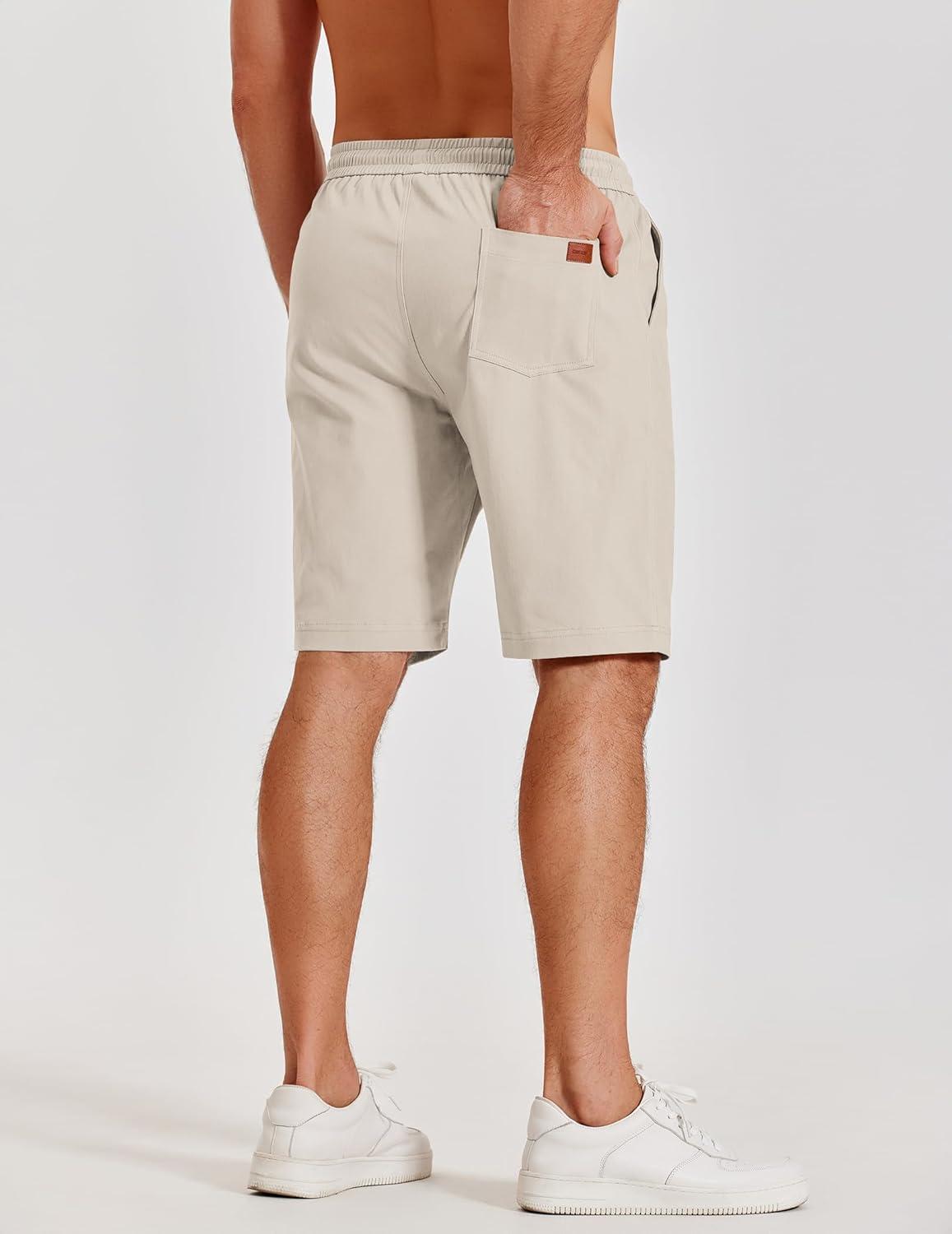imageCOOFANDY Mens Casual Shorts Cotton Elastic Waist Shorts Drawstring Summer Beach ShortsLight Khaki