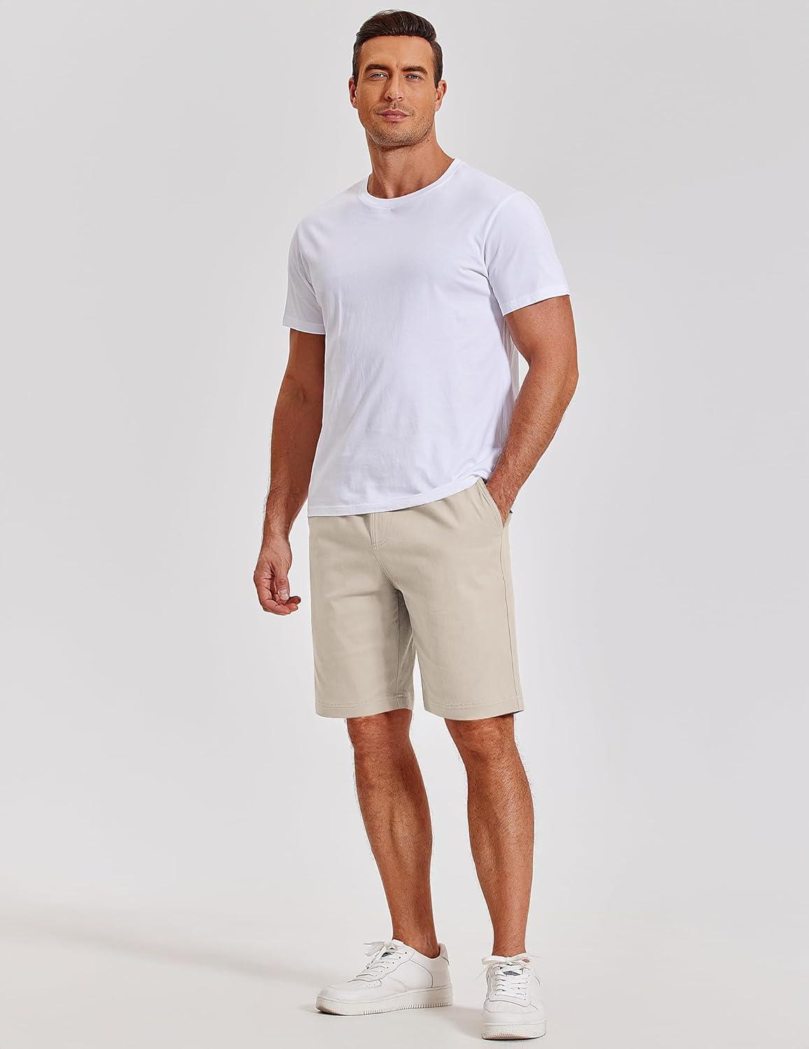 imageCOOFANDY Mens Casual Shorts Cotton Elastic Waist Shorts Drawstring Summer Beach ShortsLight Khaki