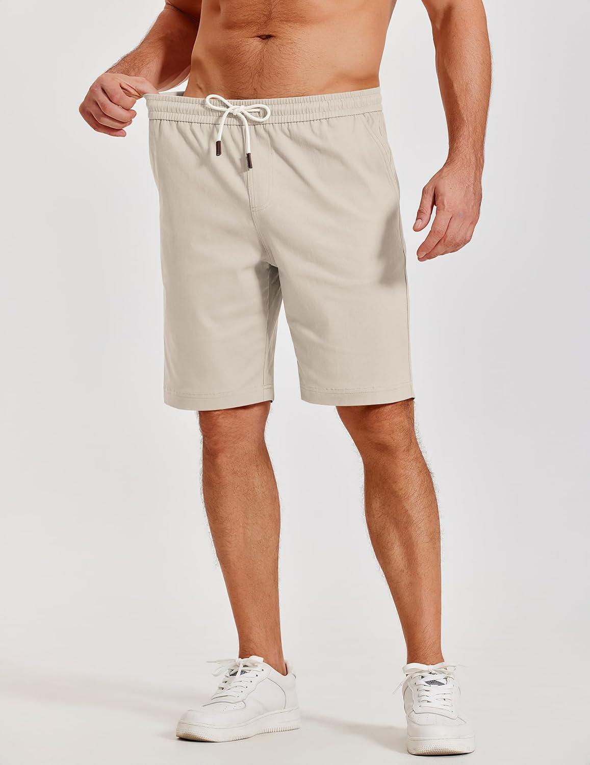 imageCOOFANDY Mens Casual Shorts Cotton Elastic Waist Shorts Drawstring Summer Beach ShortsLight Khaki