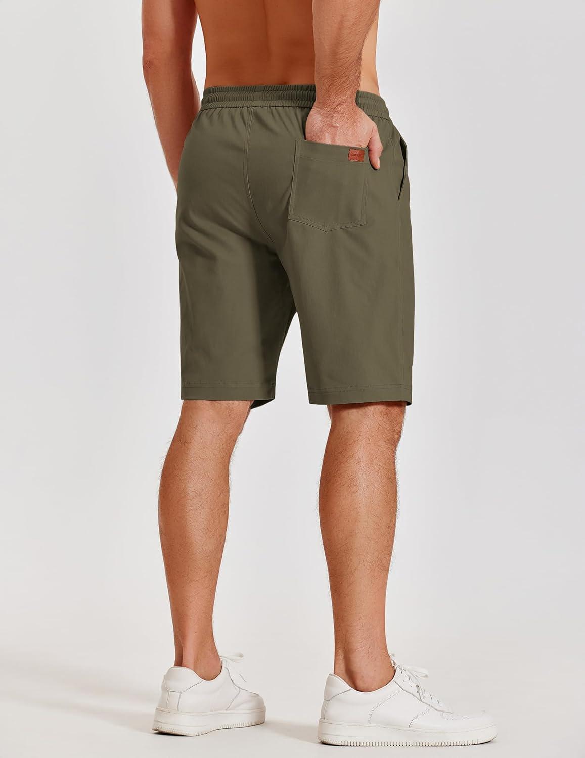 imageCOOFANDY Mens Casual Shorts Cotton Elastic Waist Shorts Drawstring Summer Beach ShortsOlive Green
