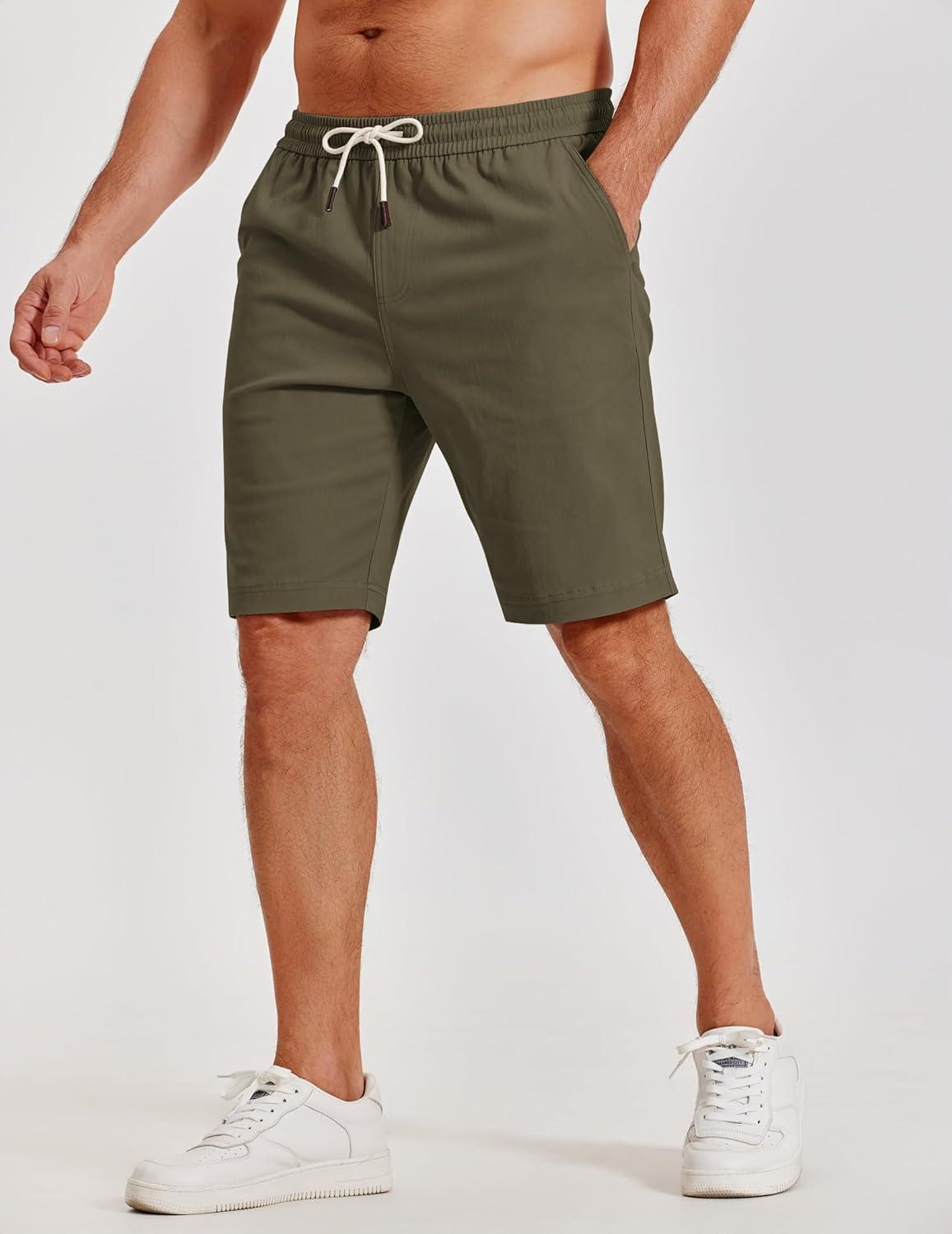 imageCOOFANDY Mens Casual Shorts Cotton Elastic Waist Shorts Drawstring Summer Beach ShortsOlive Green