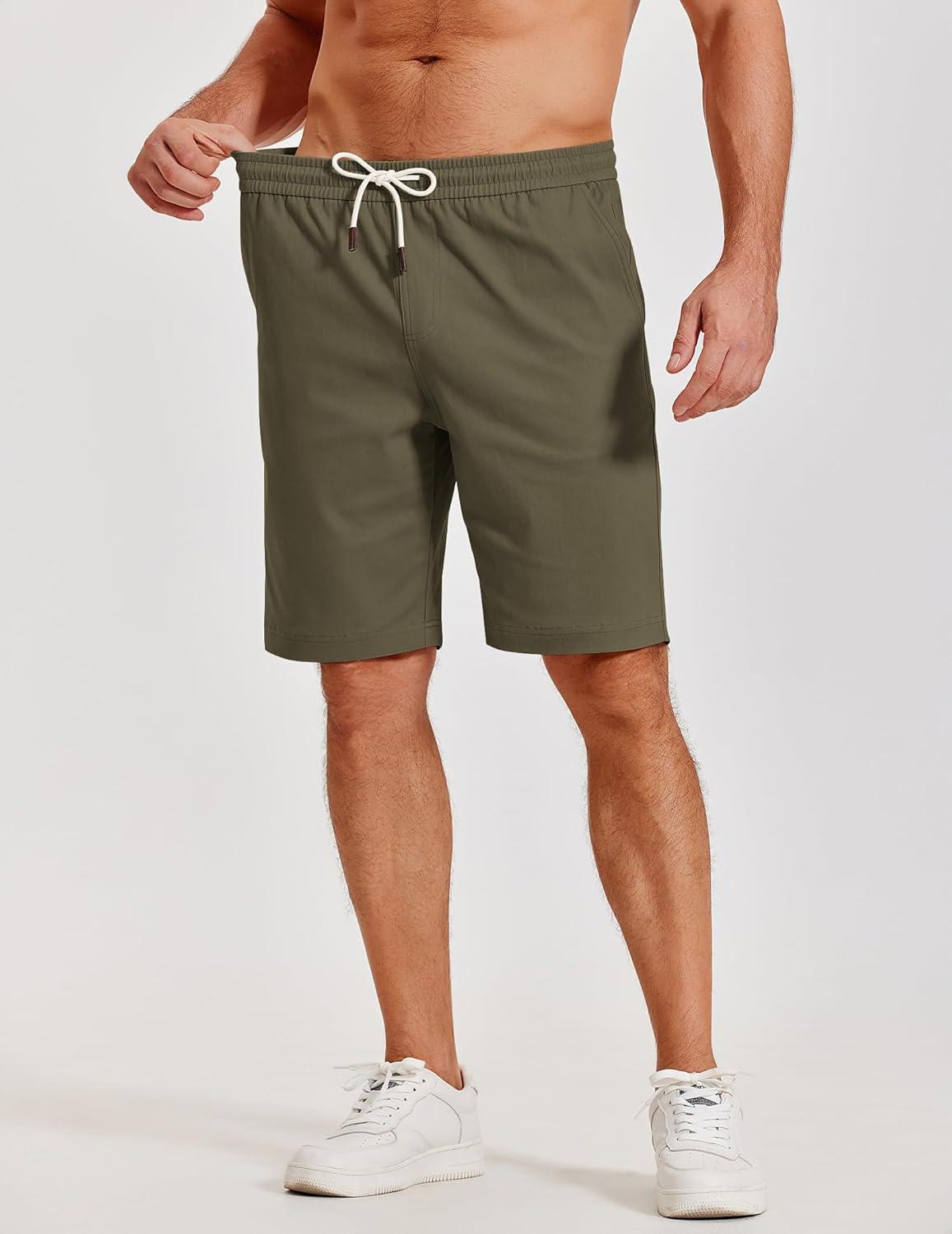 imageCOOFANDY Mens Casual Shorts Cotton Elastic Waist Shorts Drawstring Summer Beach ShortsOlive Green