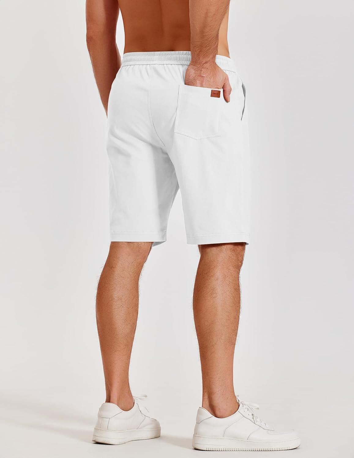 imageCOOFANDY Mens Casual Shorts Cotton Elastic Waist Shorts Drawstring Summer Beach ShortsWhite