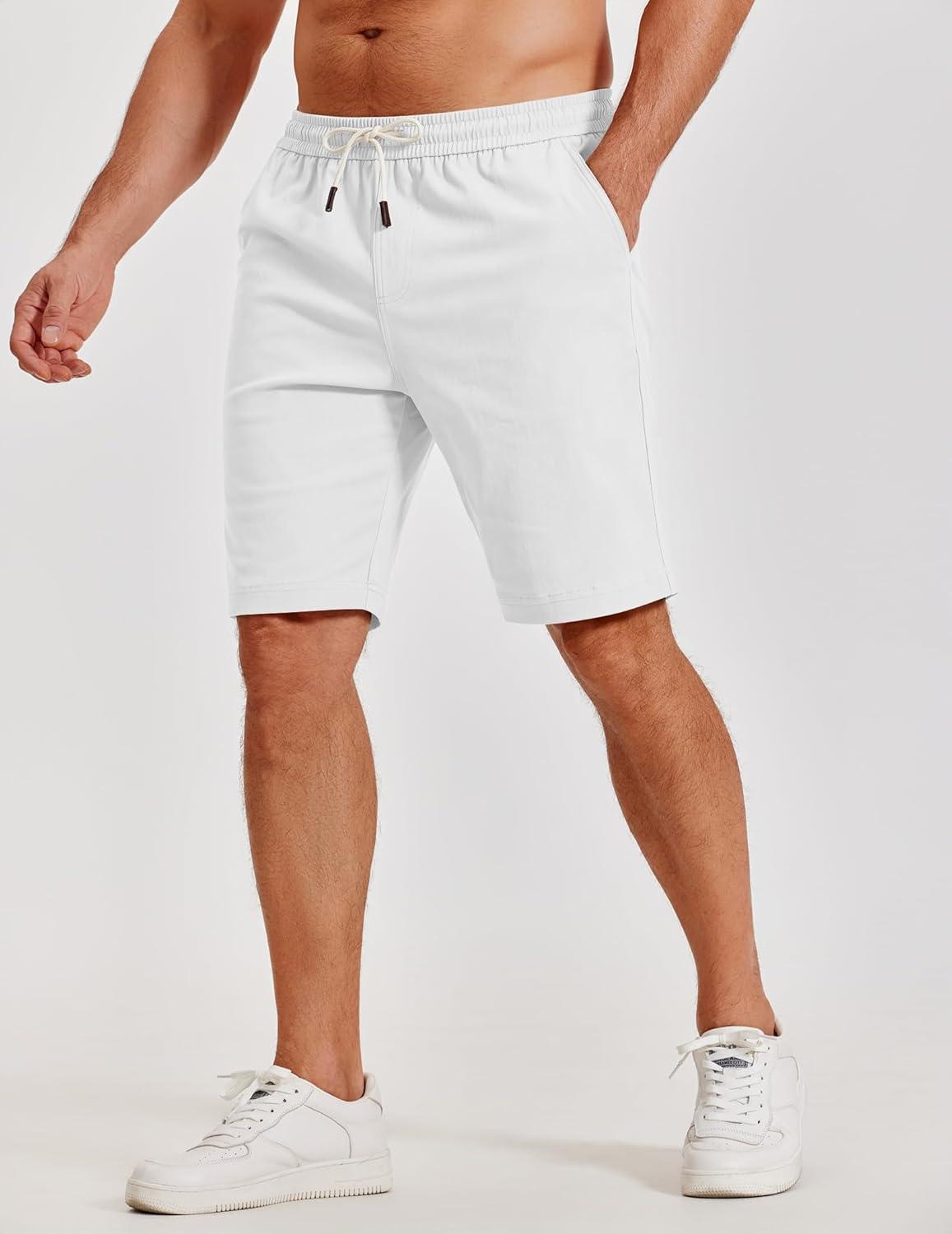 imageCOOFANDY Mens Casual Shorts Cotton Elastic Waist Shorts Drawstring Summer Beach ShortsWhite